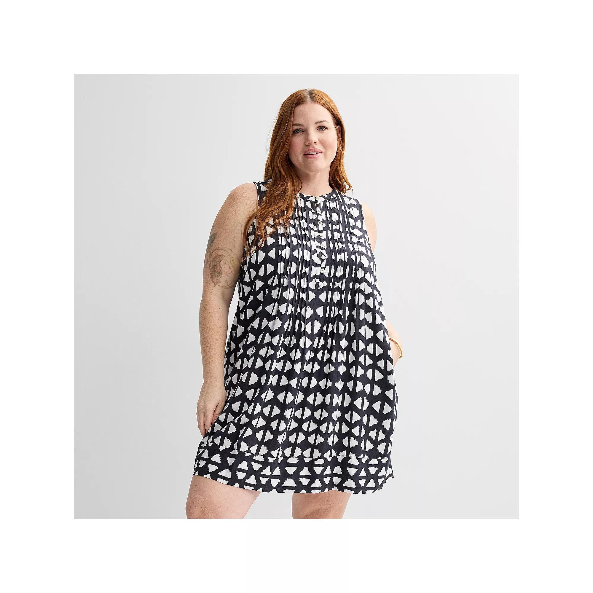 Plus Size Sonoma Goods For Life Pintuck Dress, Womens Black Triangle Geo Product Image