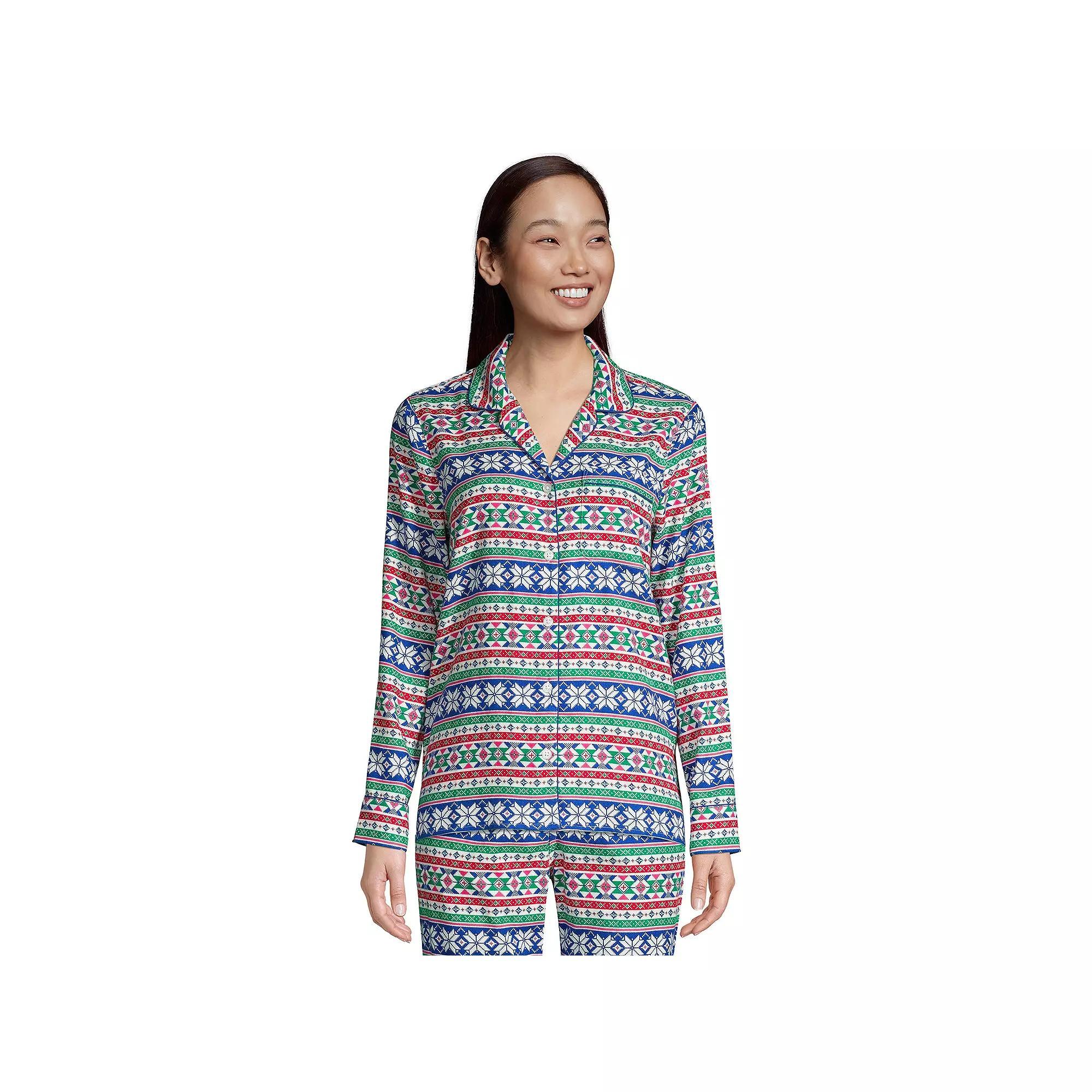 Women's Lands' End Long Sleeve Flannel Pajama Top, Size: Medium, Ivory Greetings Product Image