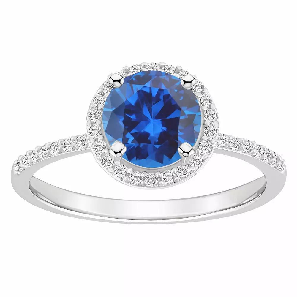 Celebration Gems 10k Gold Round Lab-Created Gemstone Halo Ring, Women's, Size: 6, Created Blue Product Image