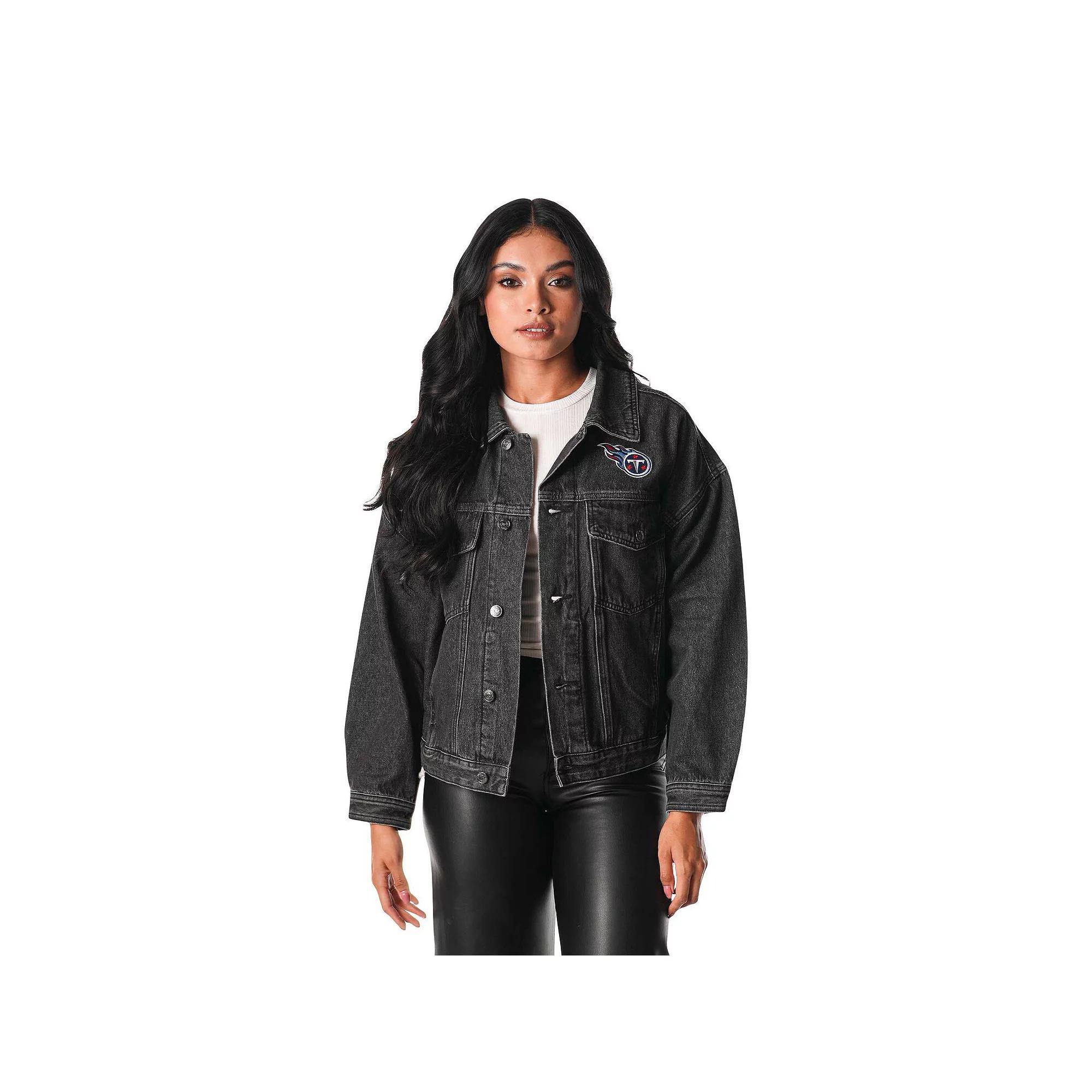 Women's The Wild Collective  Black Tennessee Titans Denim Sequin Fringe Button-Up Jacket, Size: 2XL Product Image