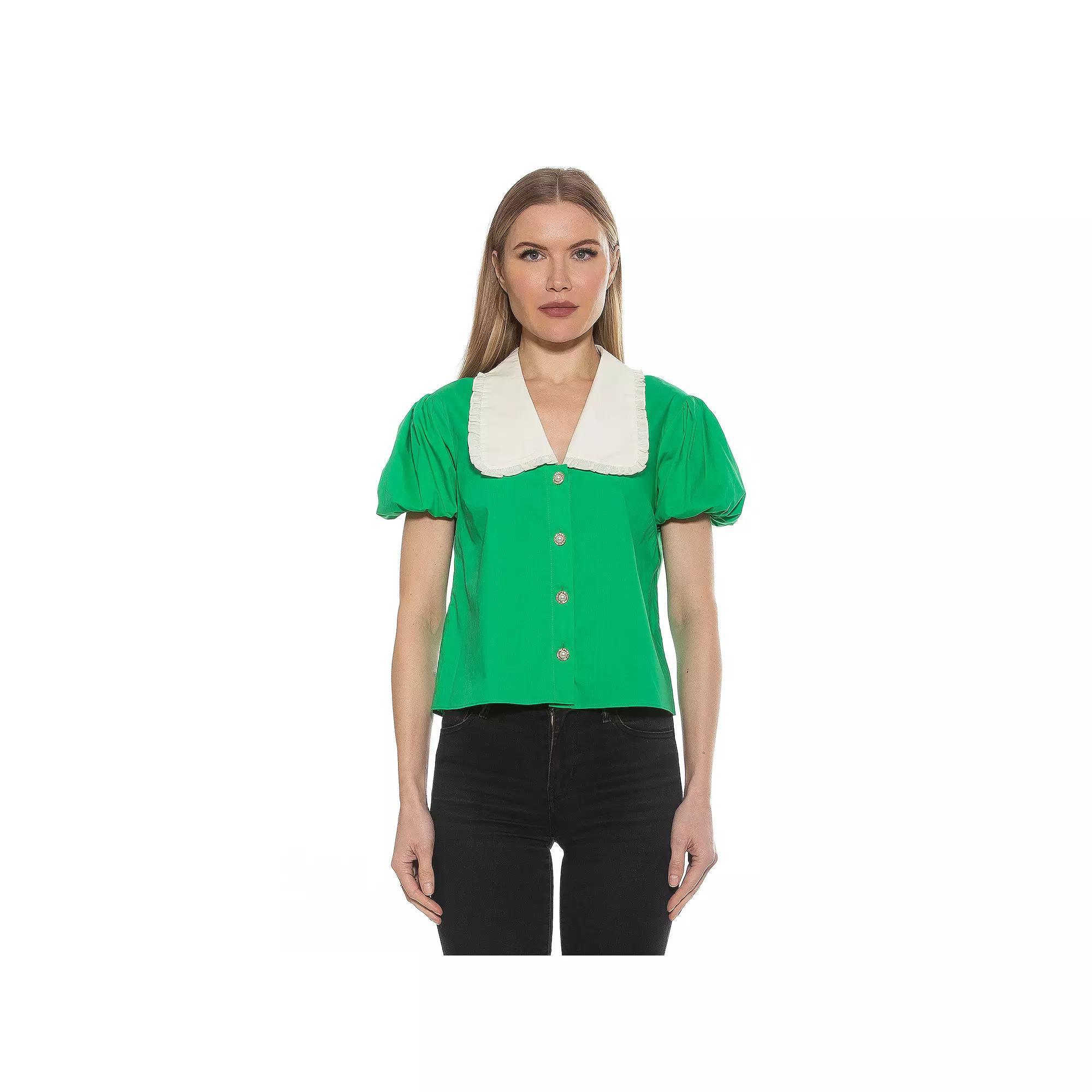 Women's ALEXIA ADMOR Sandra Short Sleeve Top with Embellished Button, Size: 8, Pink Product Image