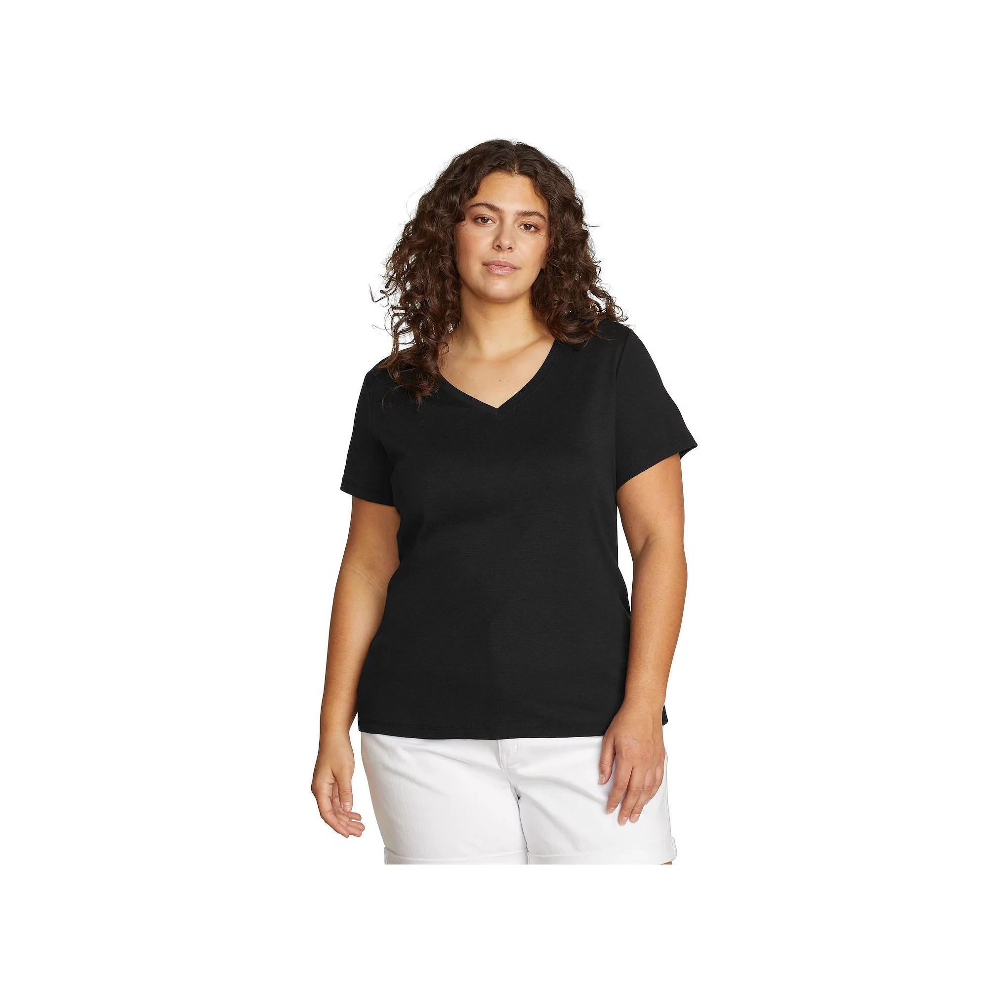 Plus Size Eddie Bauer Short Sleeve Favorite V-Neck Tee, Womens Medium Grey Grey Product Image