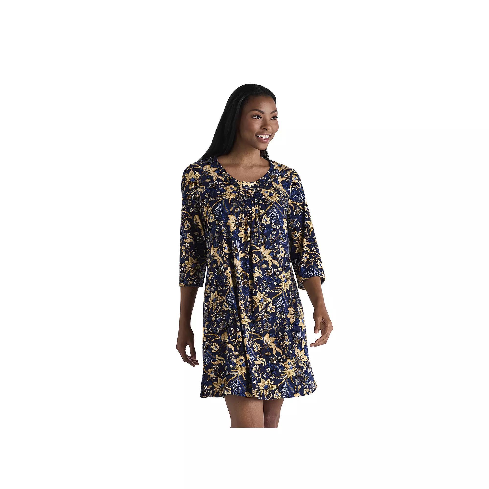 Women's Miss Elaine Essentials Micro Velvet Short Gown, Size: Large, Navy Gold Floral Product Image