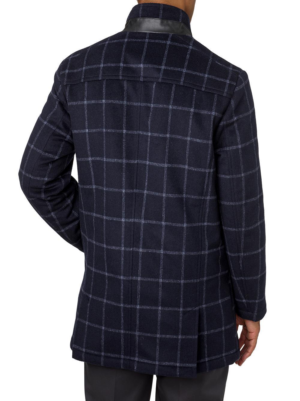 Wool Blend Windowpane Car Coat - Navy/white Product Image