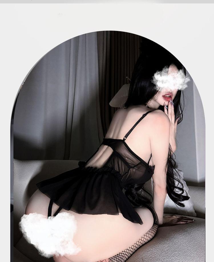 Bow Mesh Teddy / Stockings / Bow Garter / Set Product Image