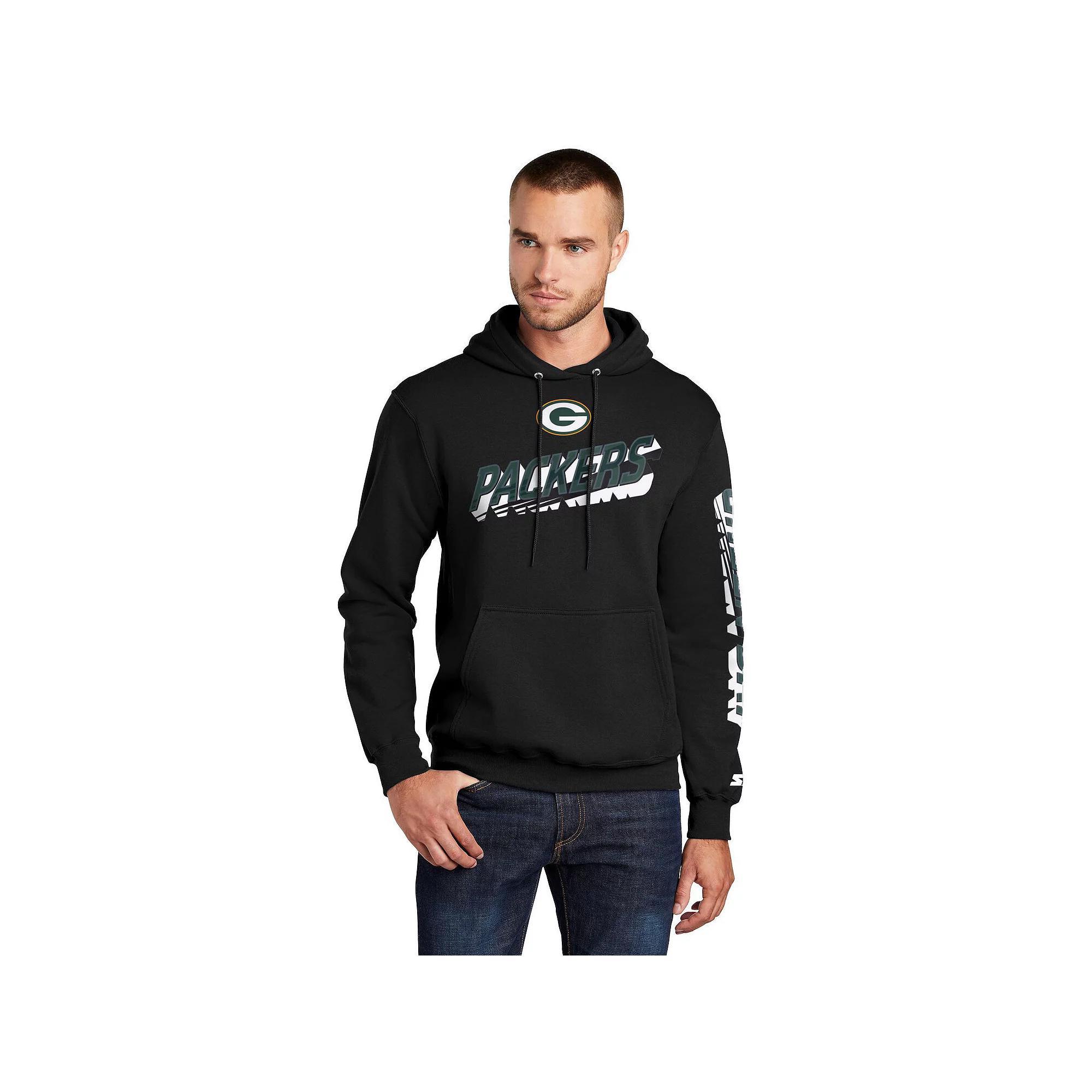 Men's Starter Black Green Bay Packers Wordmark Logo Pullover Hoodie, Size: Large Product Image