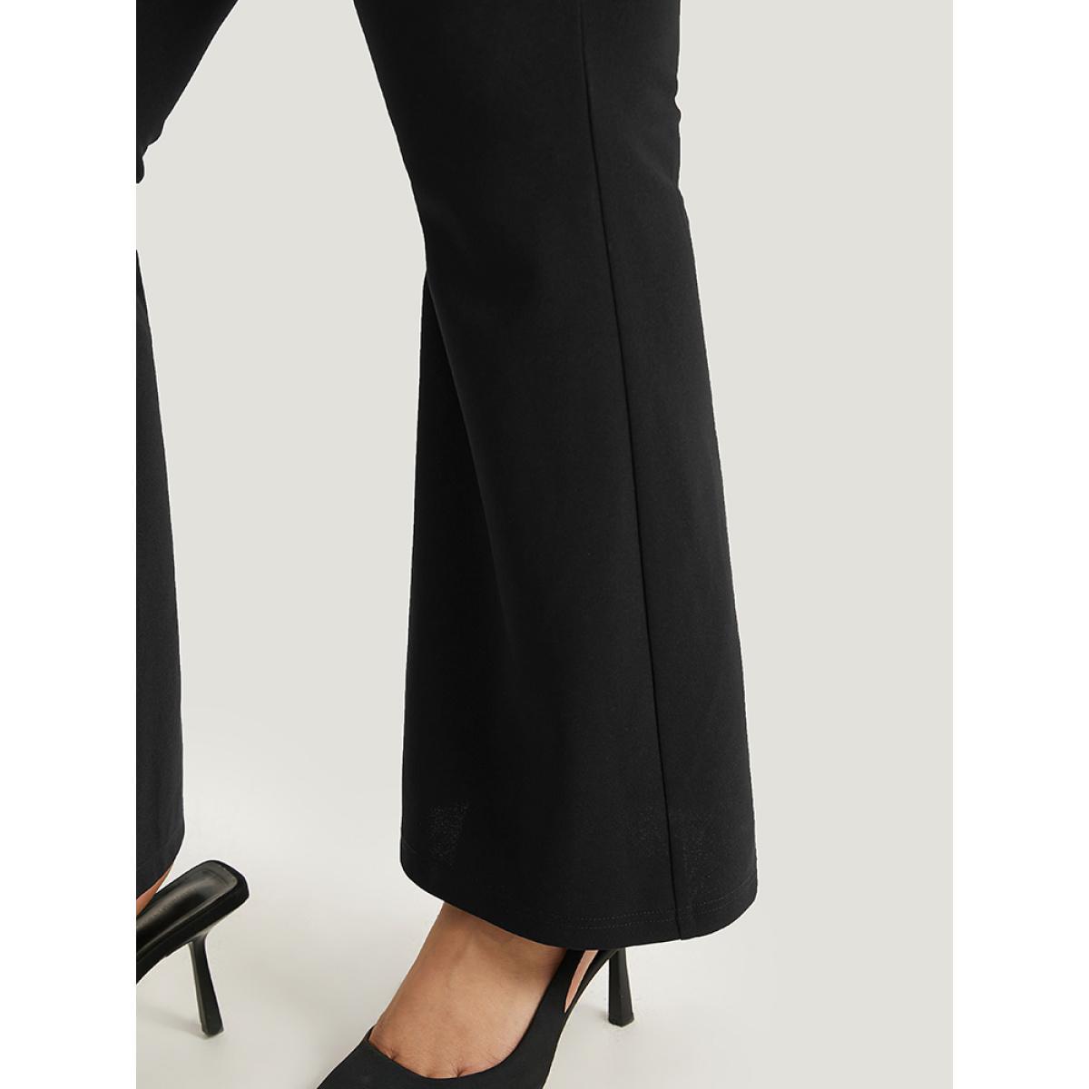 Plus Size Solid Pocket Flare Leg Elastic Waist Pants Women Black At the Office Flare Leg High Rise Work Pants BloomChic 18-20/2X Product Image