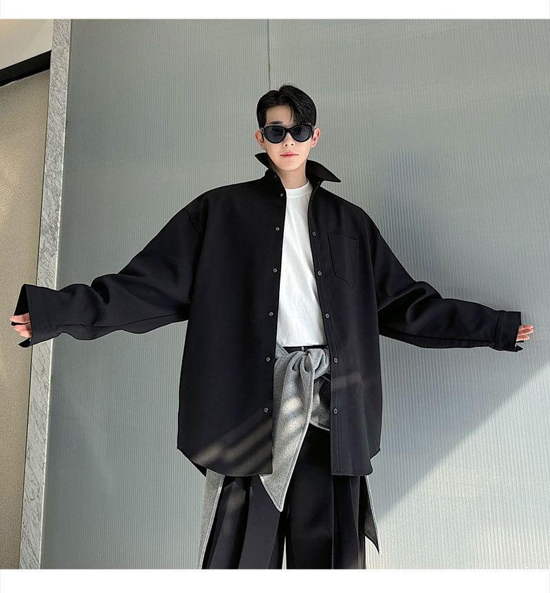 Plain Pocket Detail Oversized Shacket Product Image