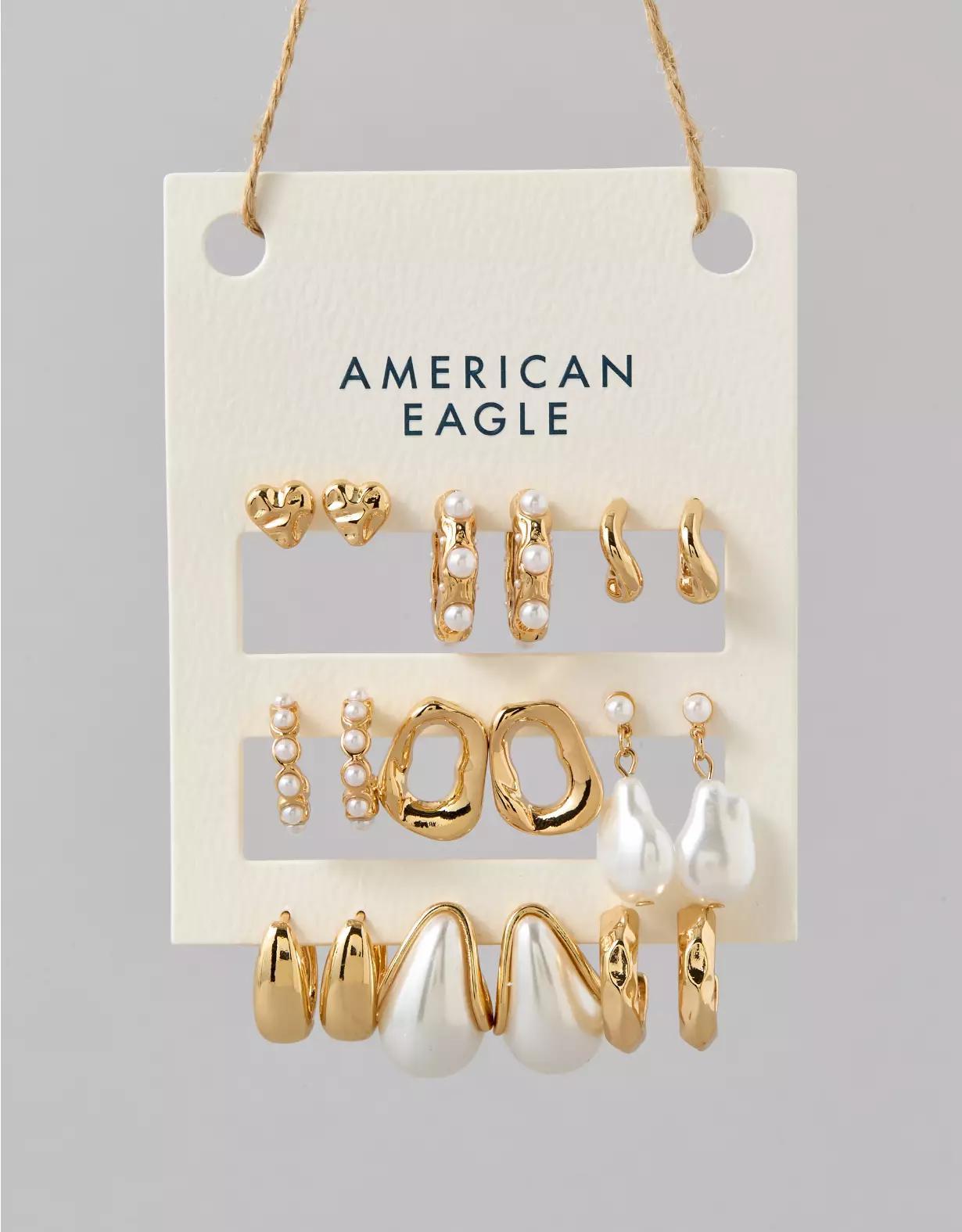 AEO Pearl & Gold Earrings 9-Pack Product Image