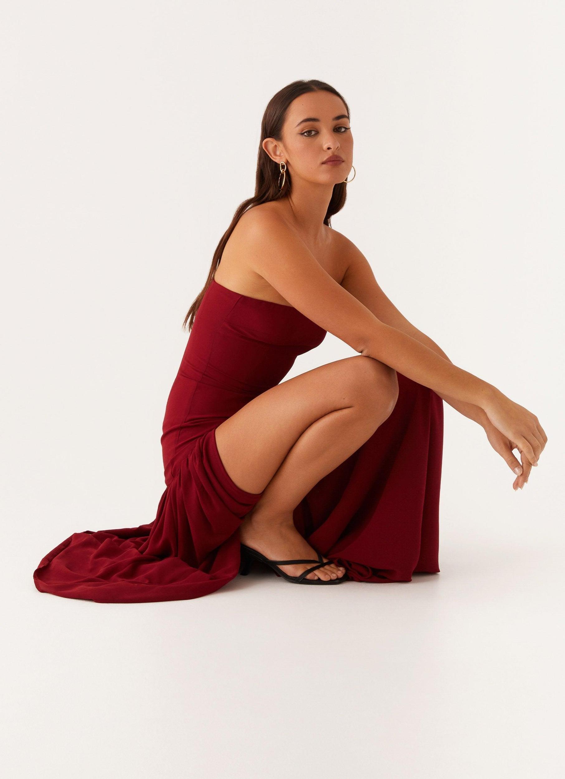 Eden Strapless Maxi Dress - Maroon Product Image