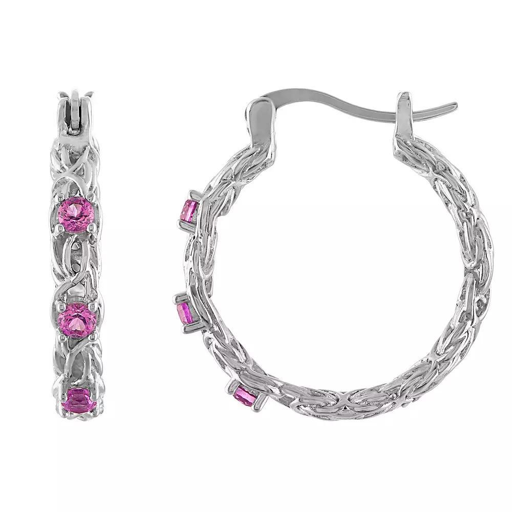 Designs by Gioelli Sterling Silver Gemstone Byzantine Hoop Earrings, Womens, Cr Red Product Image