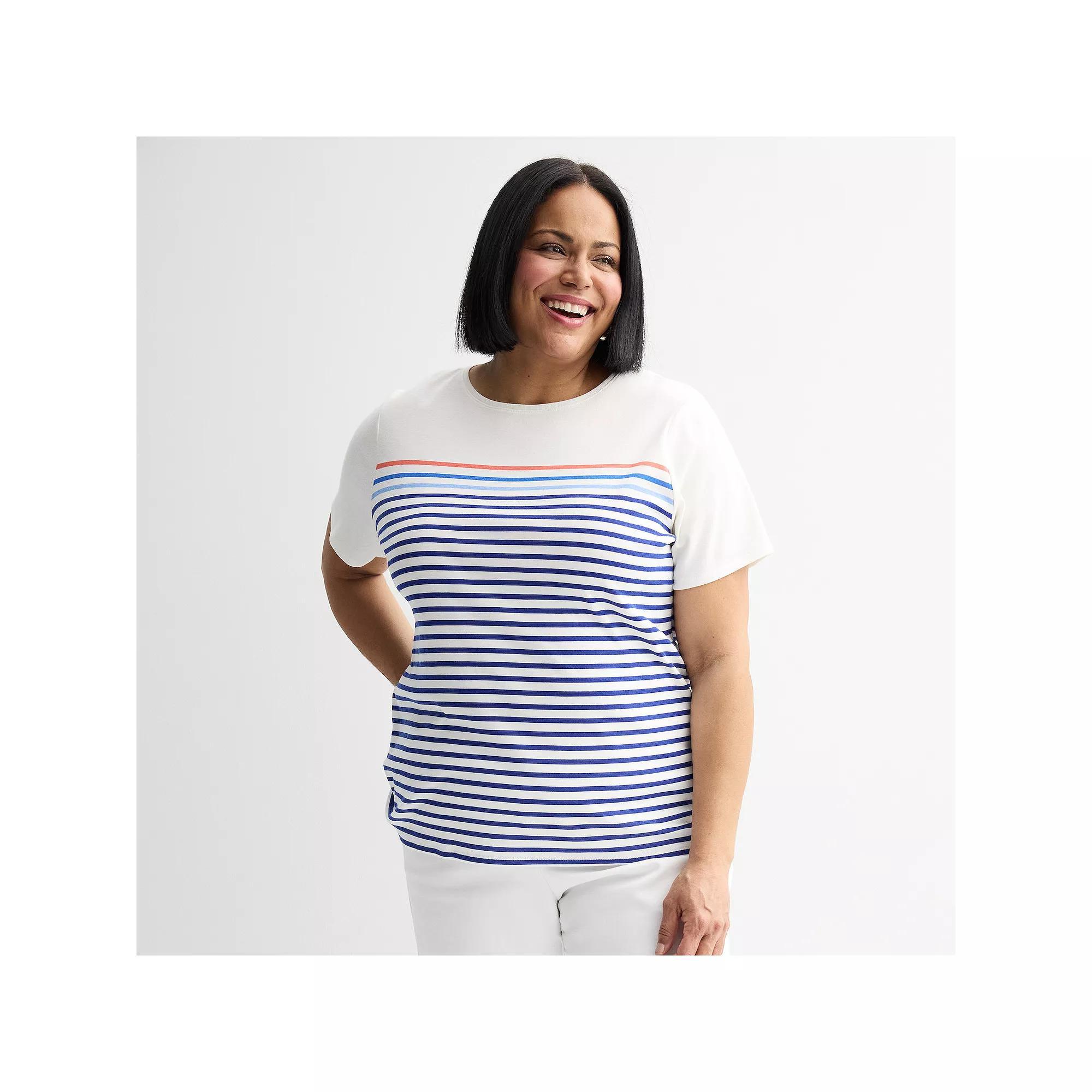 Plus Size Croft & Barrow® Essential Crewneck Top, Women's, Size: 2XL, Deep Pink Geo Product Image