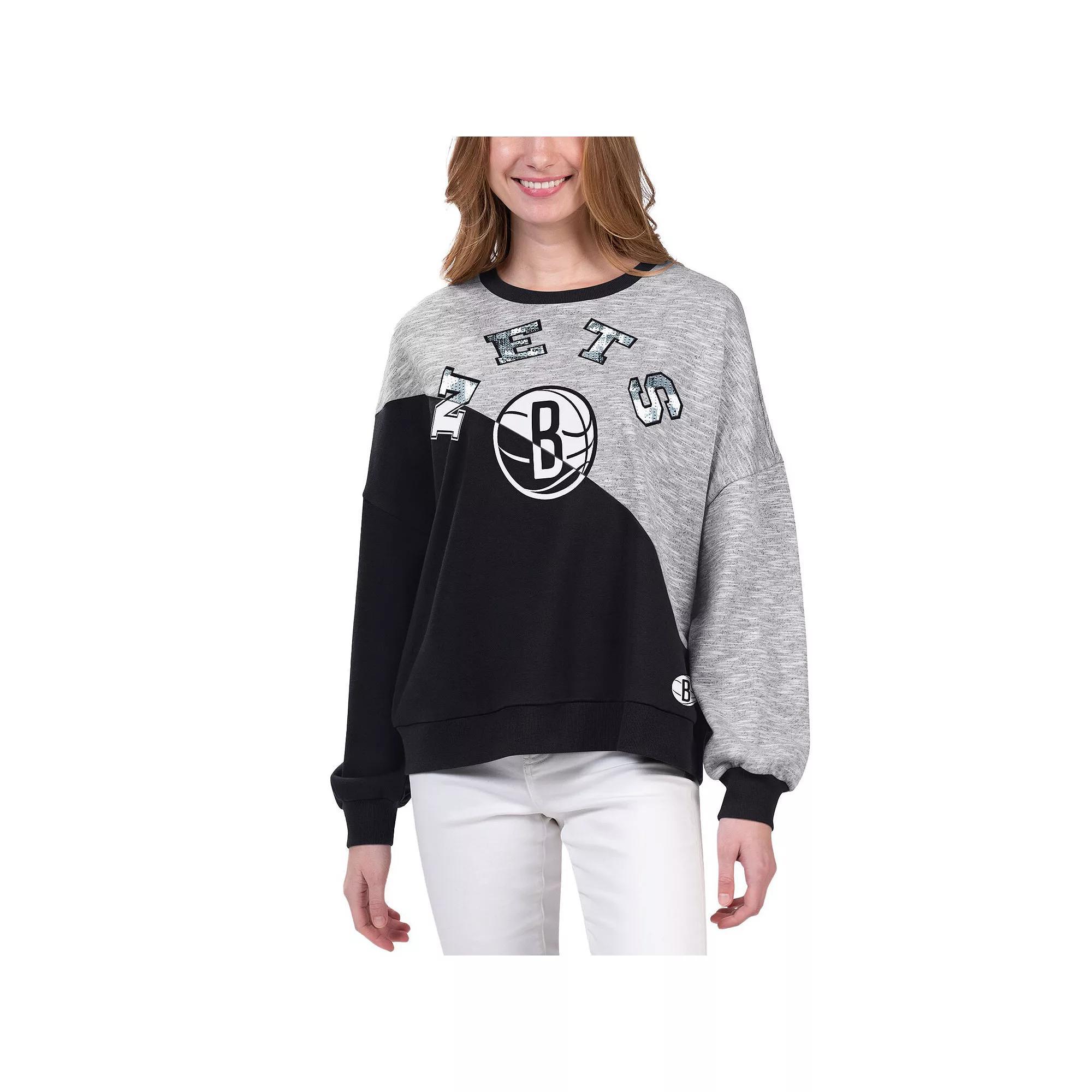 Women's G-III 4Her by Carl Banks Black Brooklyn Nets Benches Split Pullover Sweatshirt, Size: Medium Product Image