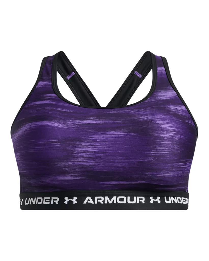 Plus Size Under Armour Crossback Mid Print Bra, Women's, Size: 3XL, Purple Product Image
