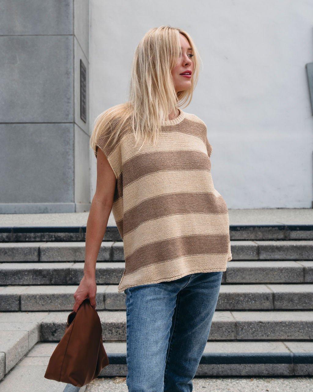 Tan and Mocha Striped Pullover Sweater - FINAL SALE Product Image