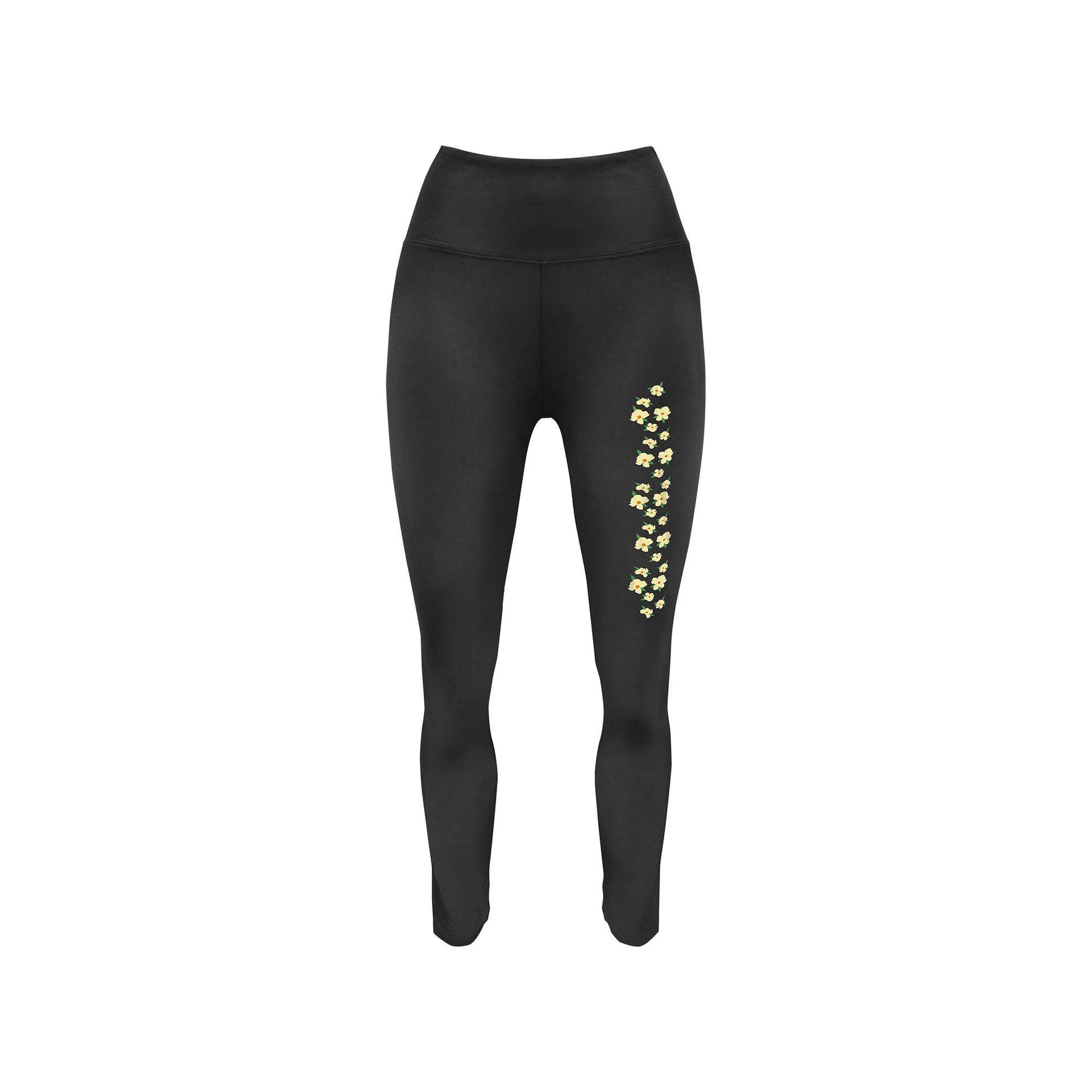 Women's Wild Flowers And Mushrooms Graphic Leggings, Size: XXL, Black Product Image