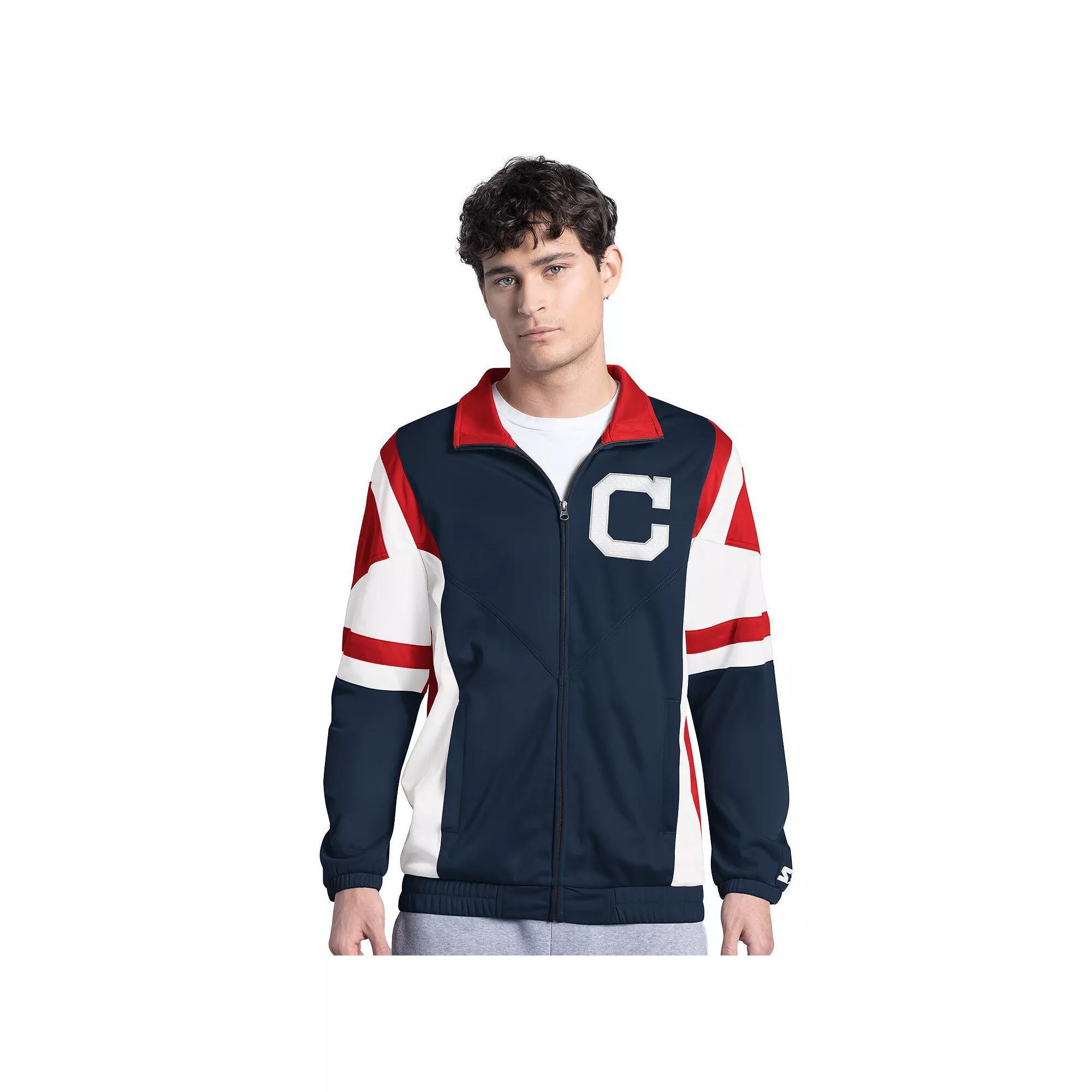 Men's Starter Navy/Red Cleveland Guardians Contender Tricot Full-Zip Track Jacket, Size: XL, Grd Blue Product Image