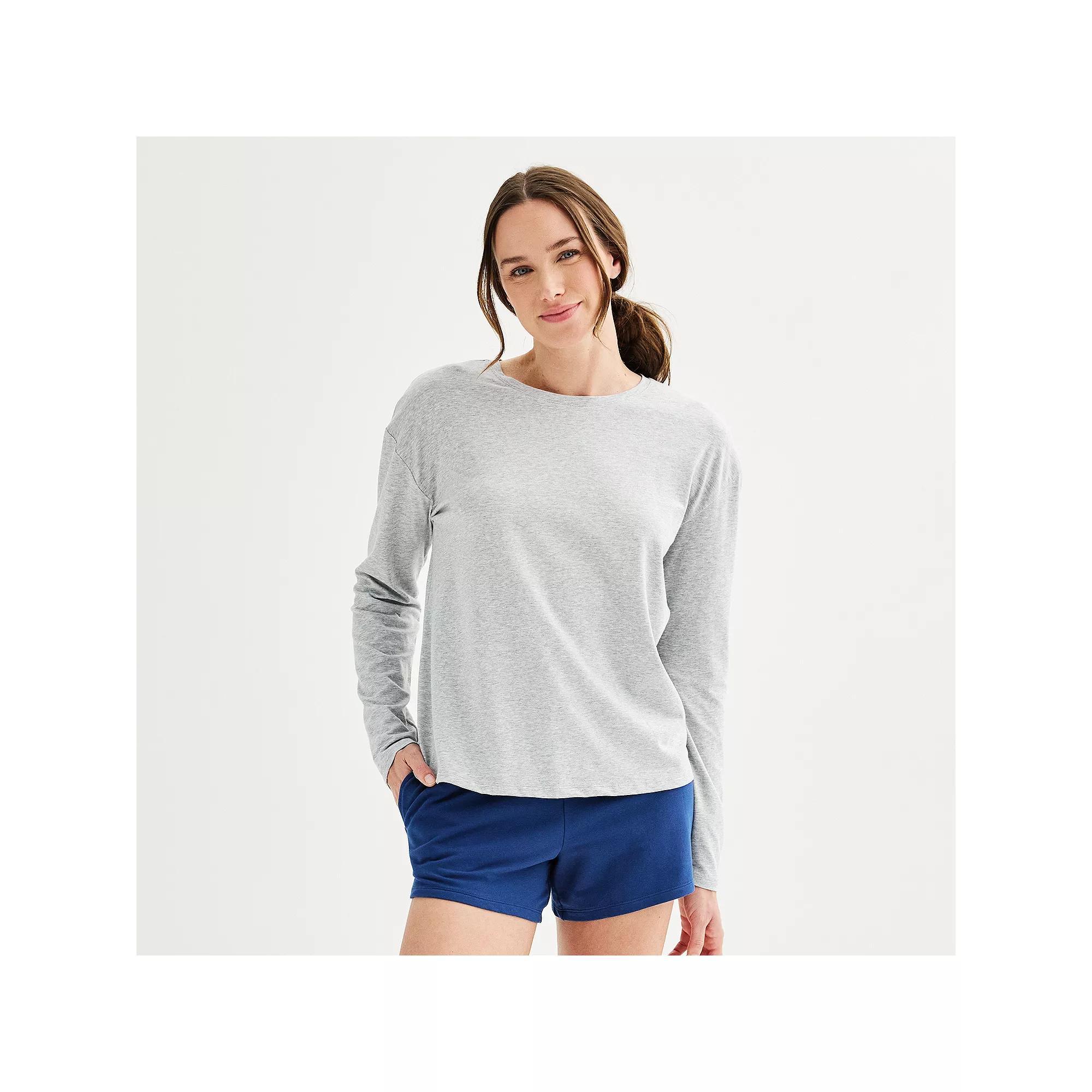 Women's Sonoma Goods For Life® Drop-Shoulder Long Sleeve Sleep Tee, Size: XS, Medium Cumulus Grey Product Image