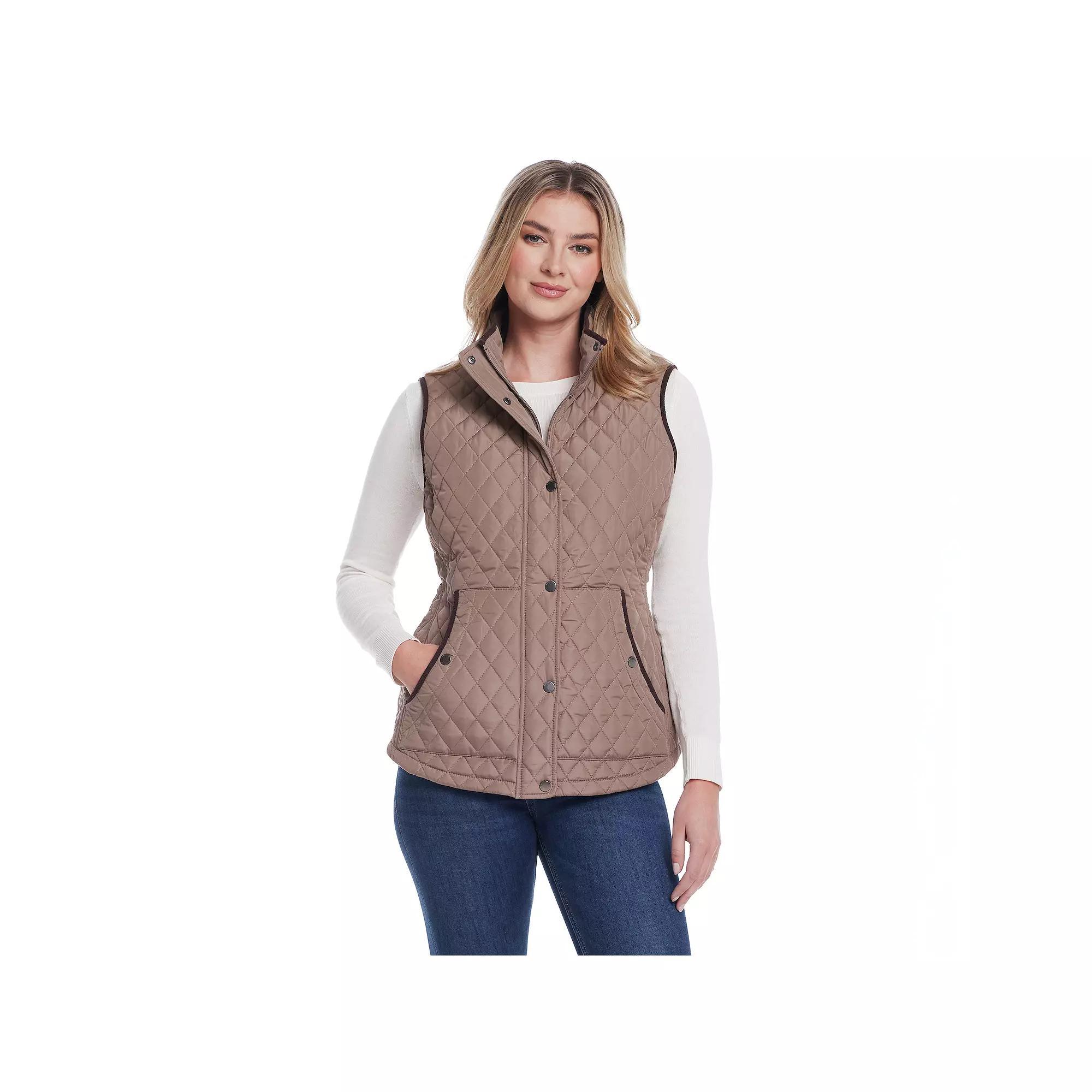 Women's Weathercast Corduroy Trimmed Quilted Vest, Size: Large, Black Product Image