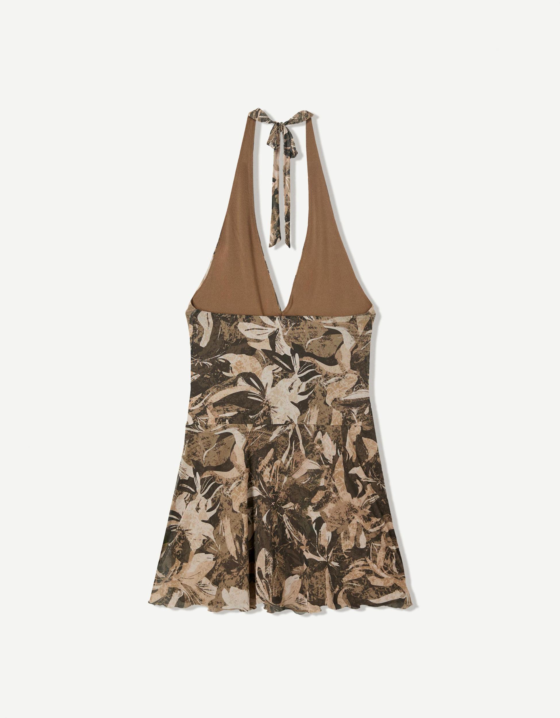 Flowing halter print mini dress Product Image