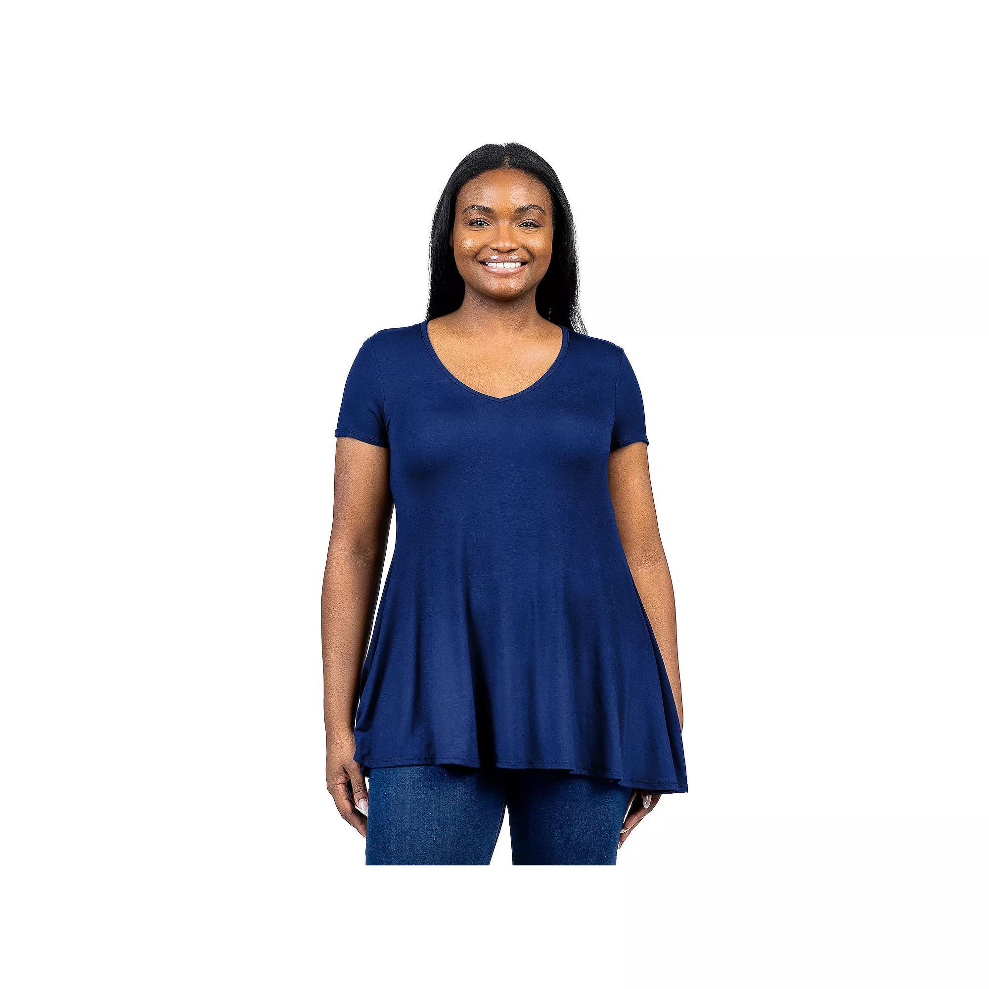 Plus Size 24Seven Comfort Apparel Short Sleeve V-Neck Tunic T-Shirt, Women's, Size: 3XL, Brown Product Image