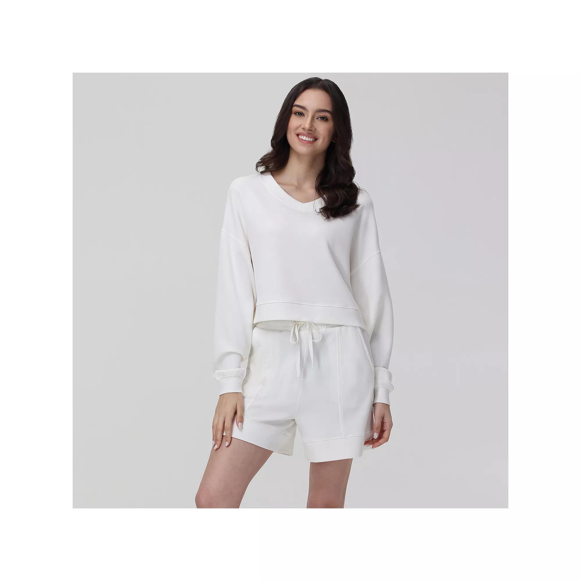 Women's Adyson Parker V-Neck Pajama Top & Pajama Shorts Set, Girl's, Size: XL, Egret Product Image