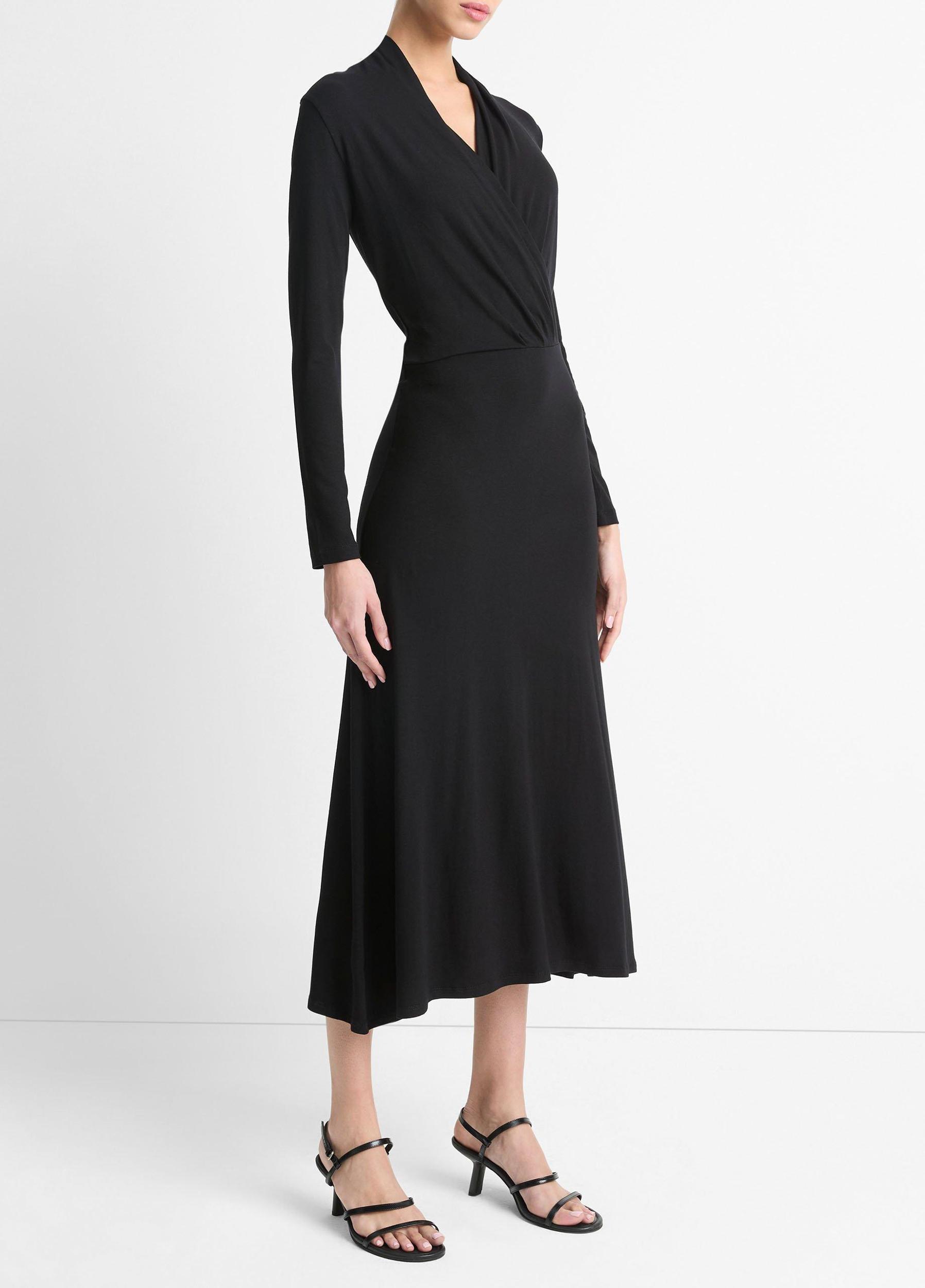 Womens Long-Sleeve Crossover Dress, Black, Size XL Vince Product Image