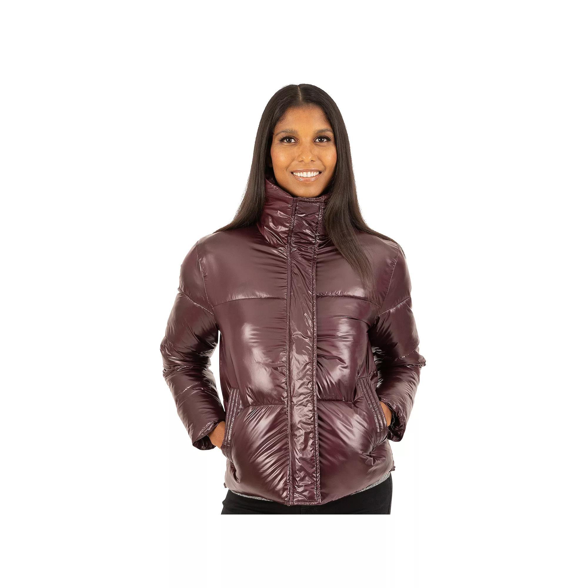 Women's Fleet Street Glossy Short Padded Jacket, Size: Large, Green Product Image