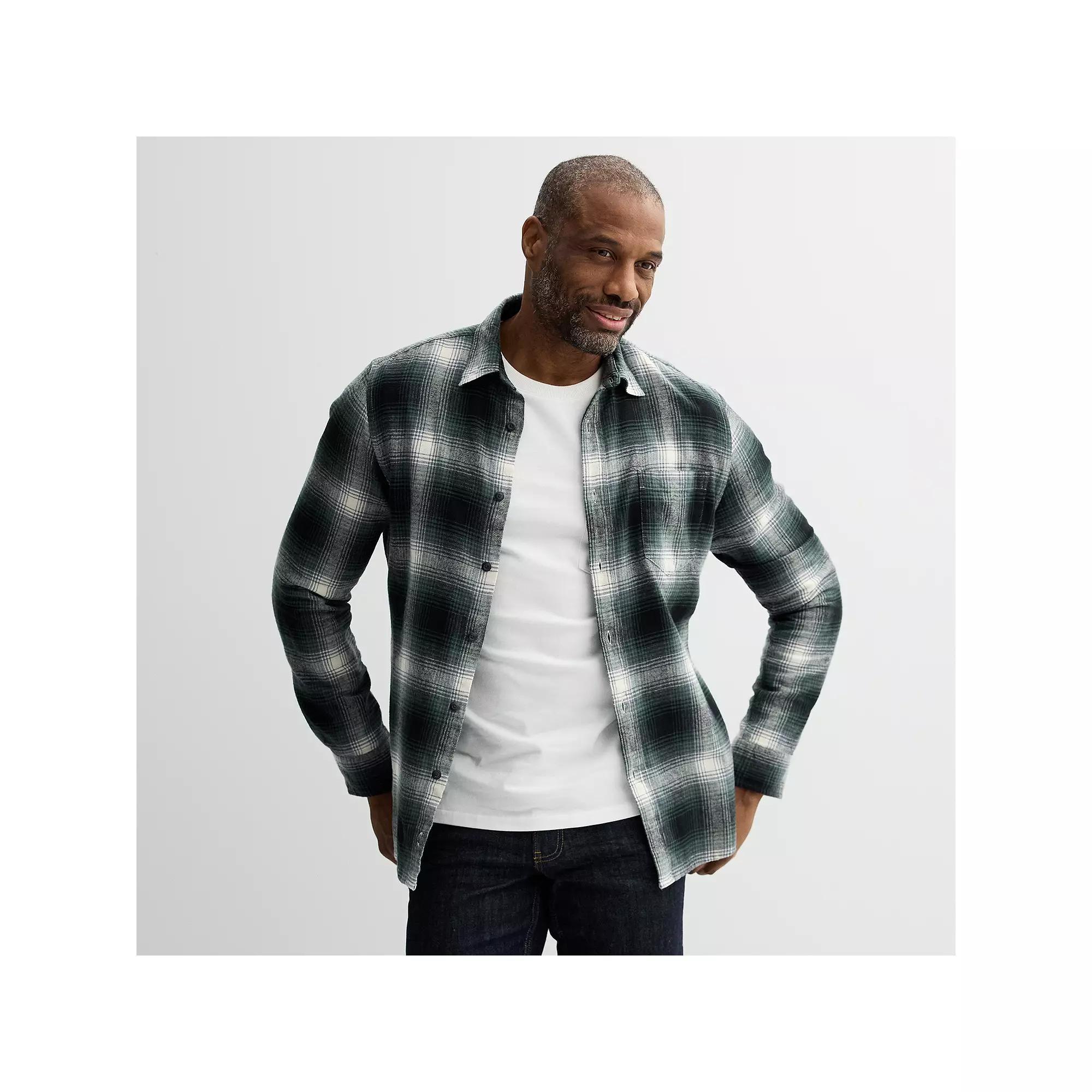 Men's Sonoma Goods For Life® One Pocket Flannel Button-Down Shirt, Size: Small, Grey Window Pane Plaid Product Image