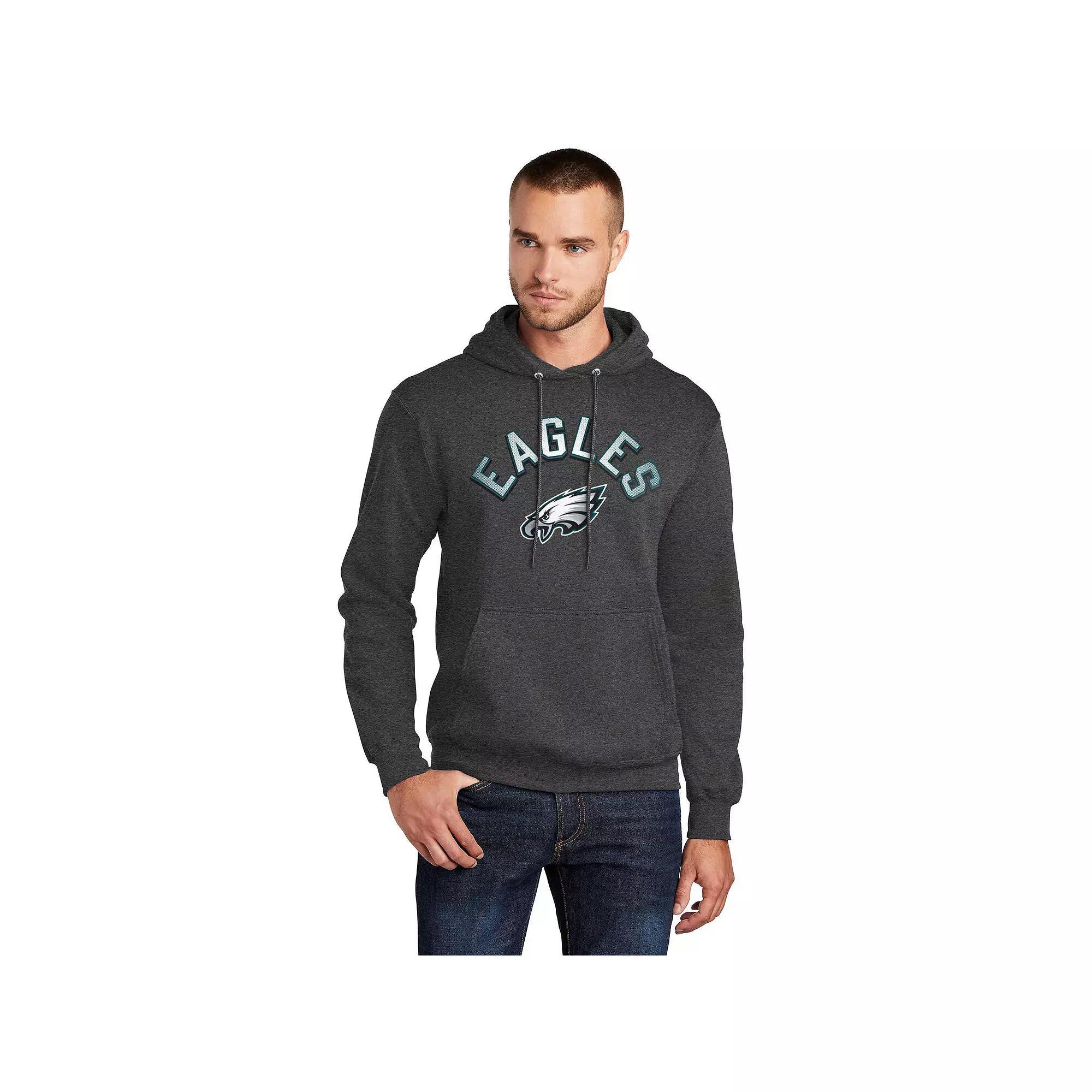 Men's Starter  Charcoal Philadelphia Eagles Arch Over Logo Pullover Hoodie, Size: XXL Product Image