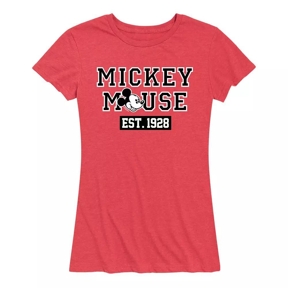 Disneys Mickey Mouse Womens Est. 1928 Graphic Tee Grey Dark Red Product Image
