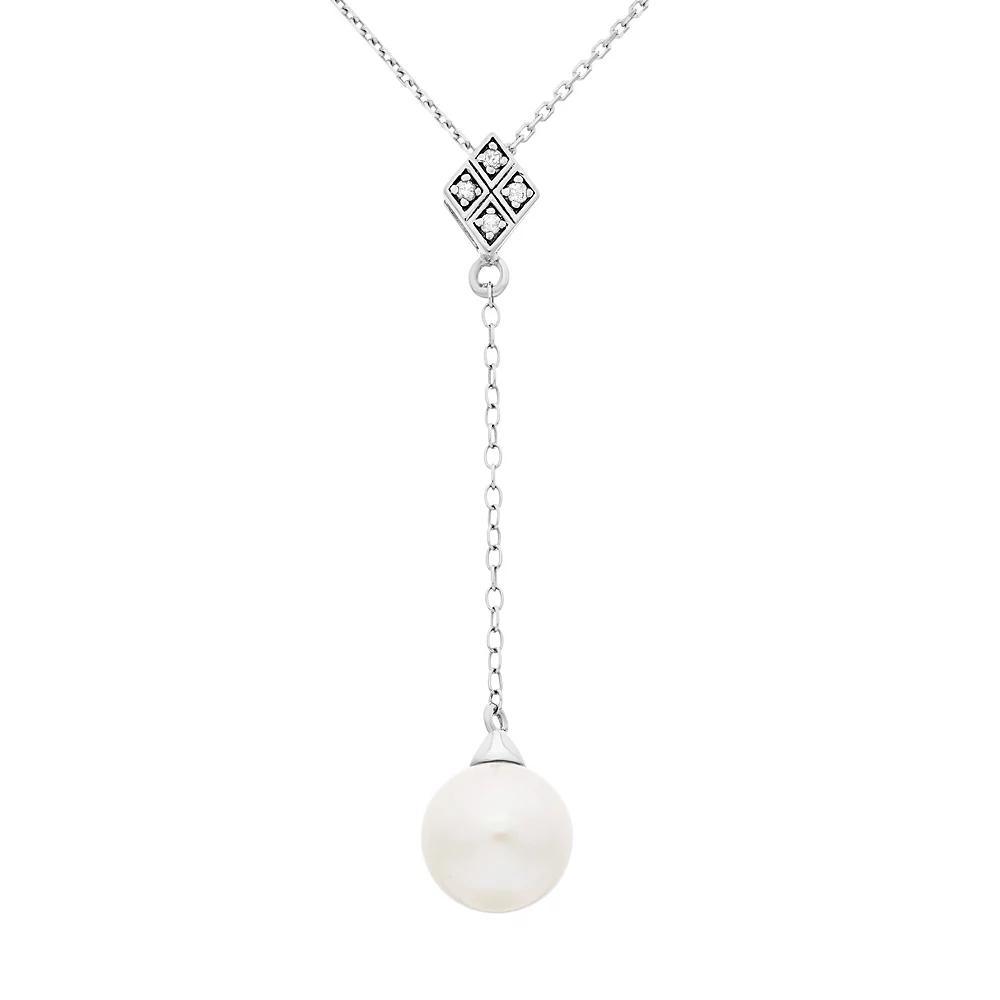 Freshwater Cultured Pearl and Diamond Accent Sterling Silver Y Necklace, Women's, Size: 18", White Product Image