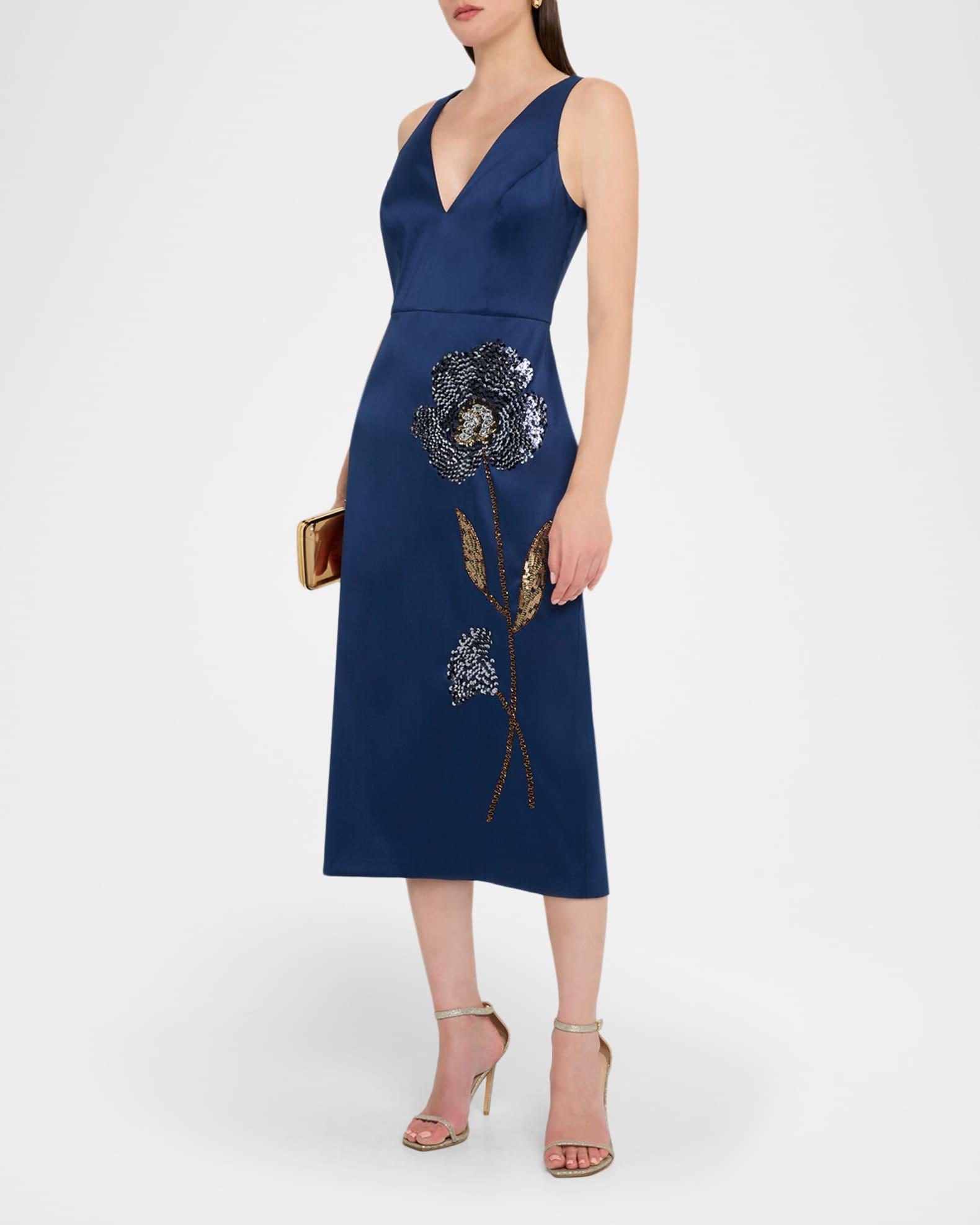 Sleeveless Flower-Beaded Midi Dress Product Image