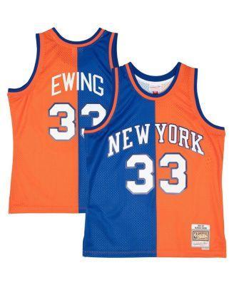 Men's Mitchell & Ness Patrick Ewing Blue/Orange New York Knicks Hardwood Classics 1991-92 Split Swingman Jersey, Size: Small Product Image