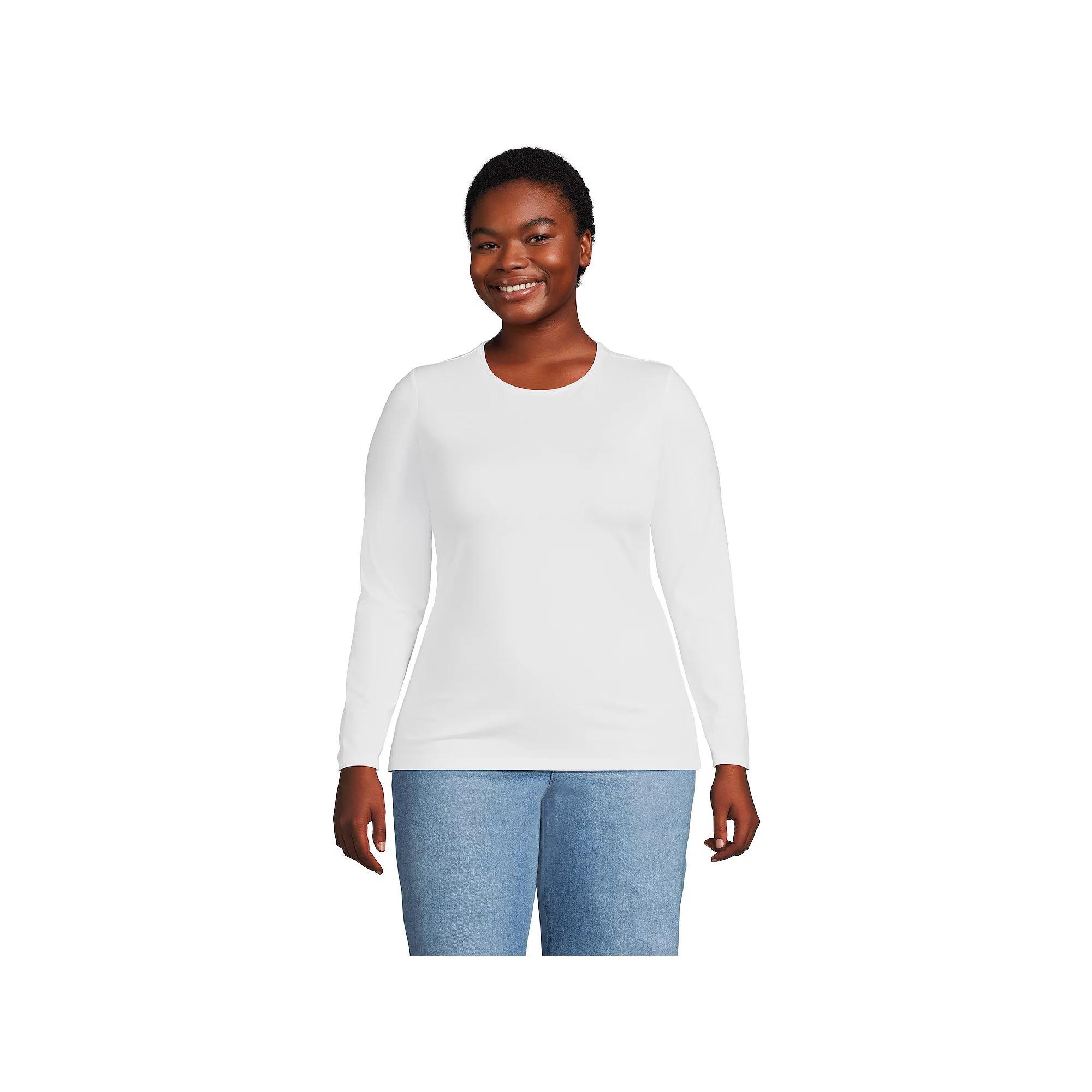 Plus Size Lands' End Long Sleeve Lightweight Jersey Crewneck Top, Women's, Size: 3XL, Light Cornflower Product Image