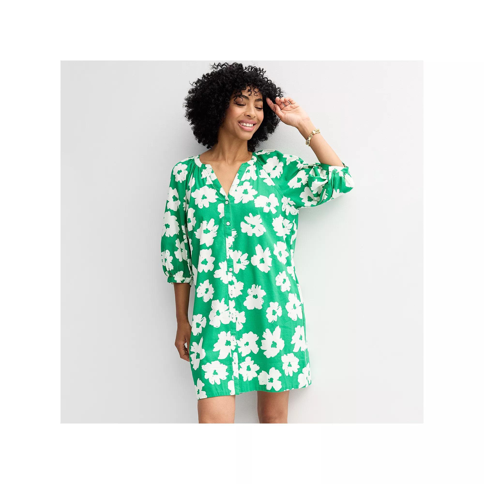Women's Sonoma Goods For Life® Button Front Shift Dress, Size: Medium, Medium Green Floral Product Image