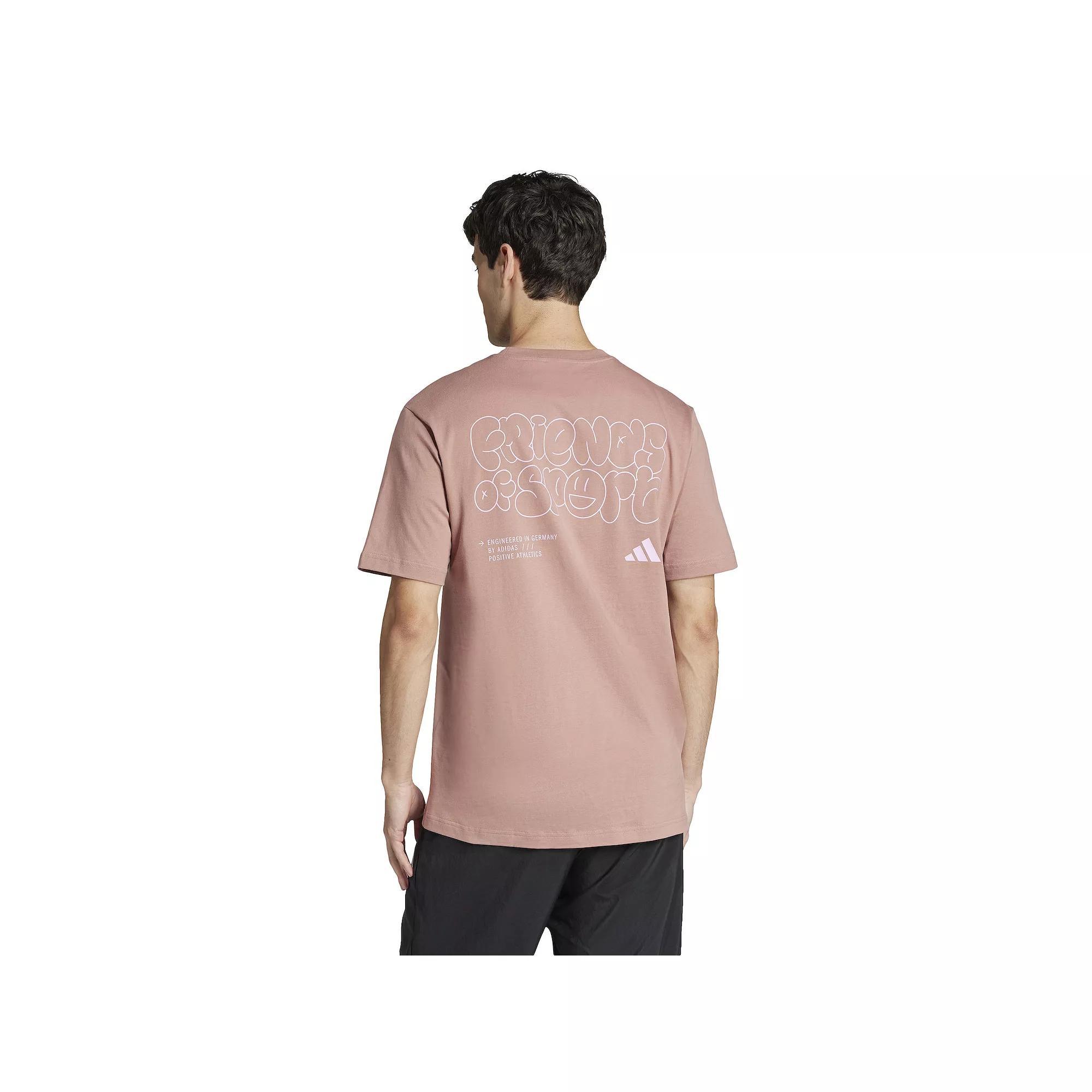 adidas Lounge Verbiage Friends of Sport Graphic Tee True Pink S Mens Product Image