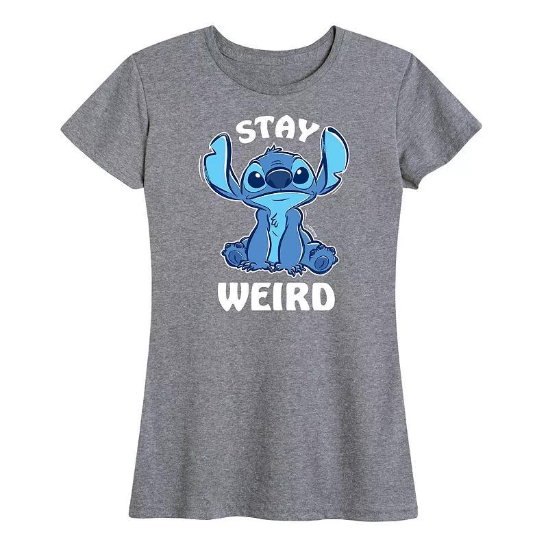 Disneys Lilo & Stitch Womens Stay Weird Graphic Tee Grey Gray Product Image
