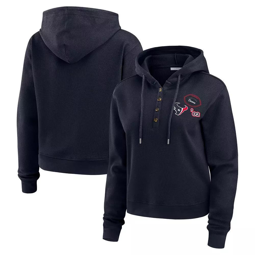 Women's WEAR by Erin Andrews  Navy Houston Texans Waffle Hoodie Pullover Top, Size: Medium, Blue Product Image