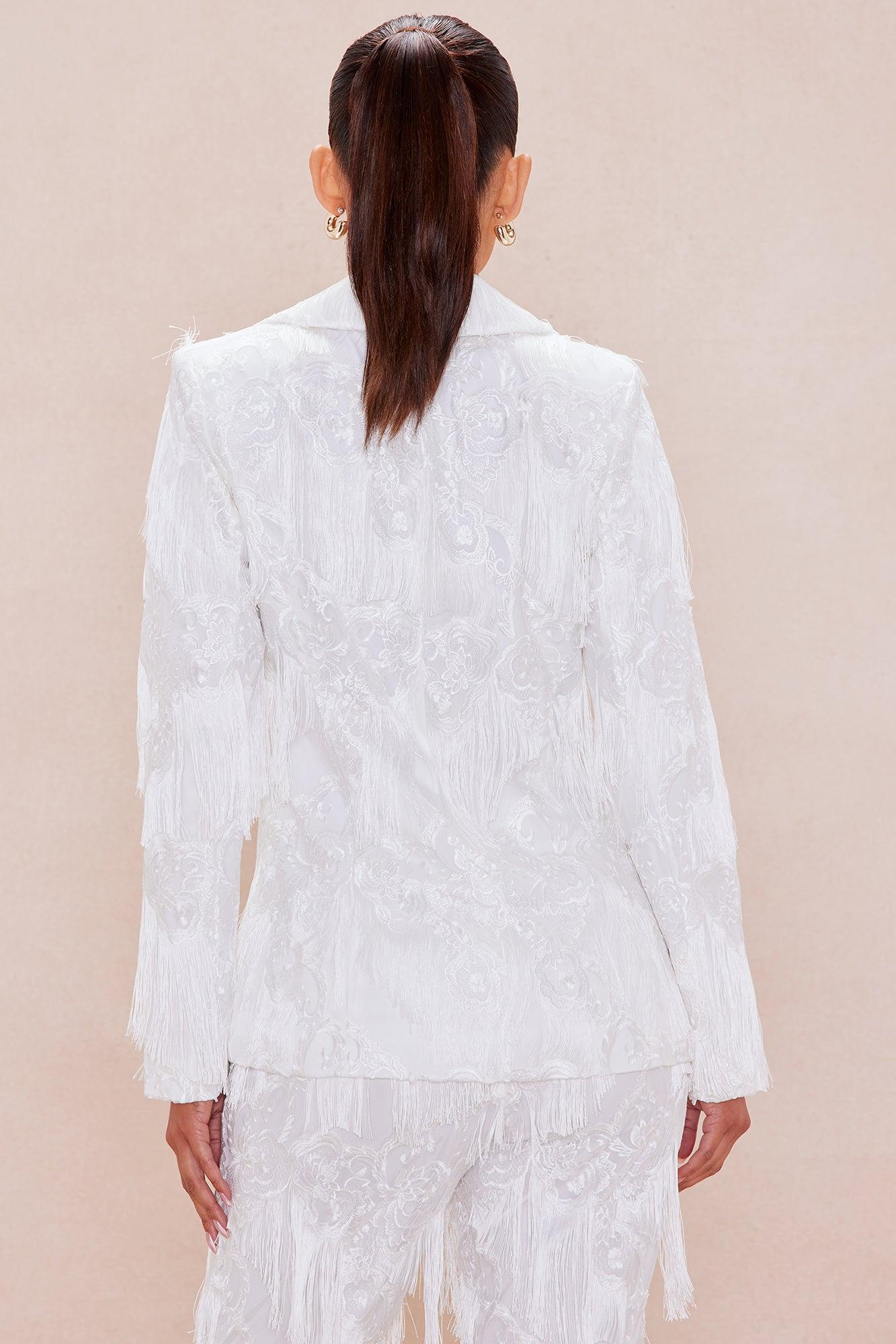 Dolly Fringe Blazer - White Product Image