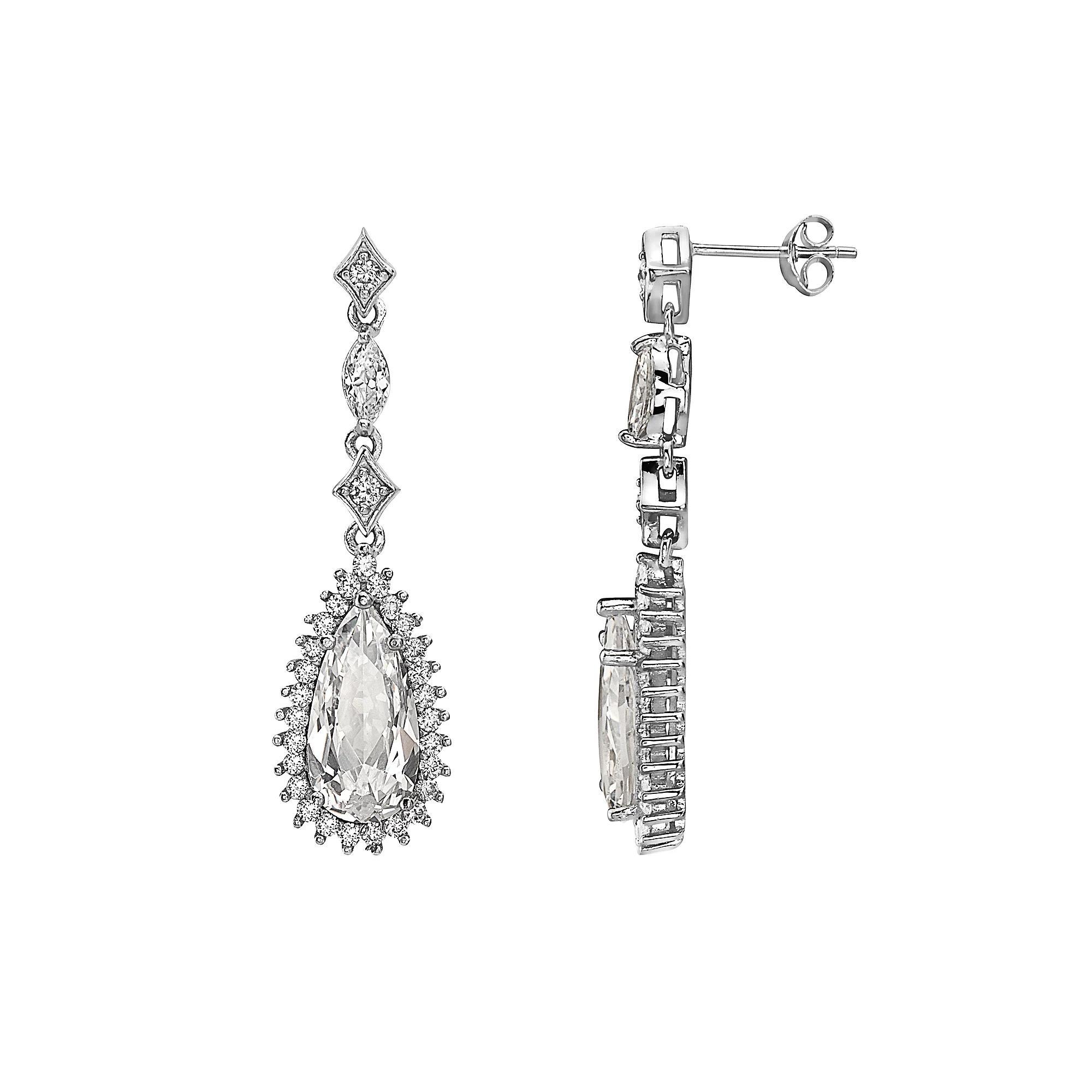Sterling Silver Cubic Zirconia Pear Drop Earrings, Womens Product Image