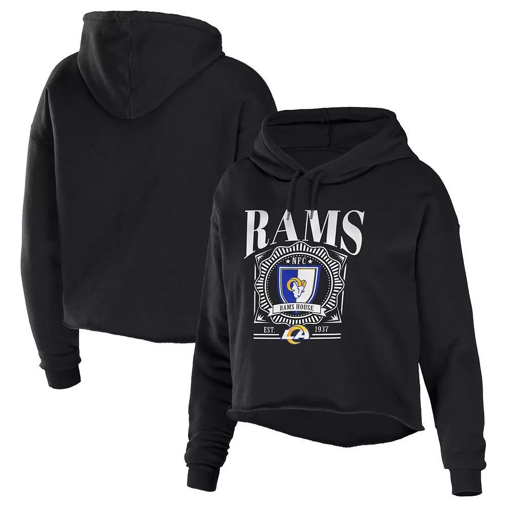 Women's WEAR by Erin Andrews Black Los Angeles Rams Cropped Sponge Fleece Pullover Hoodie, Size: Small Product Image