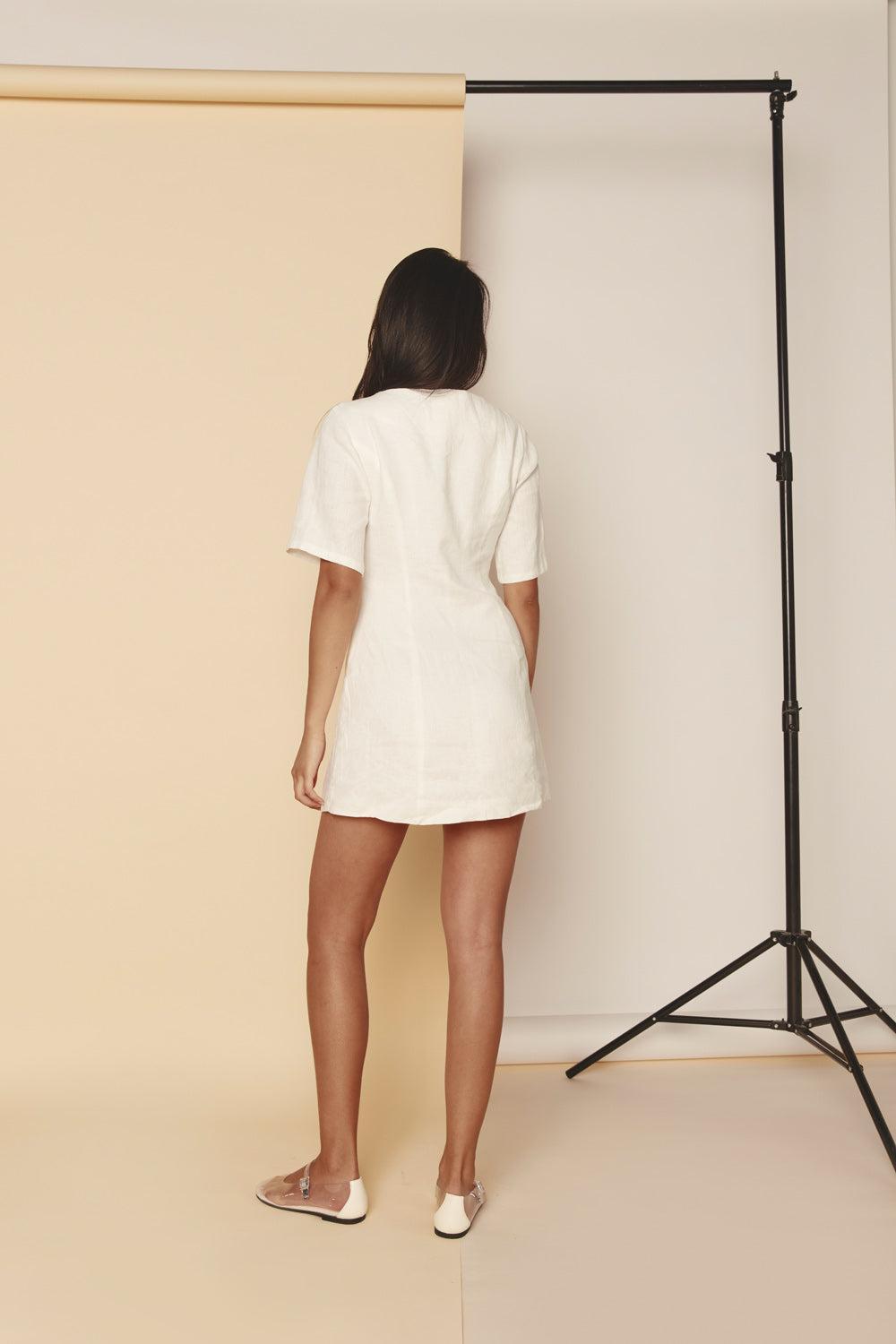 Grace Linen Mini Dress White Product Image