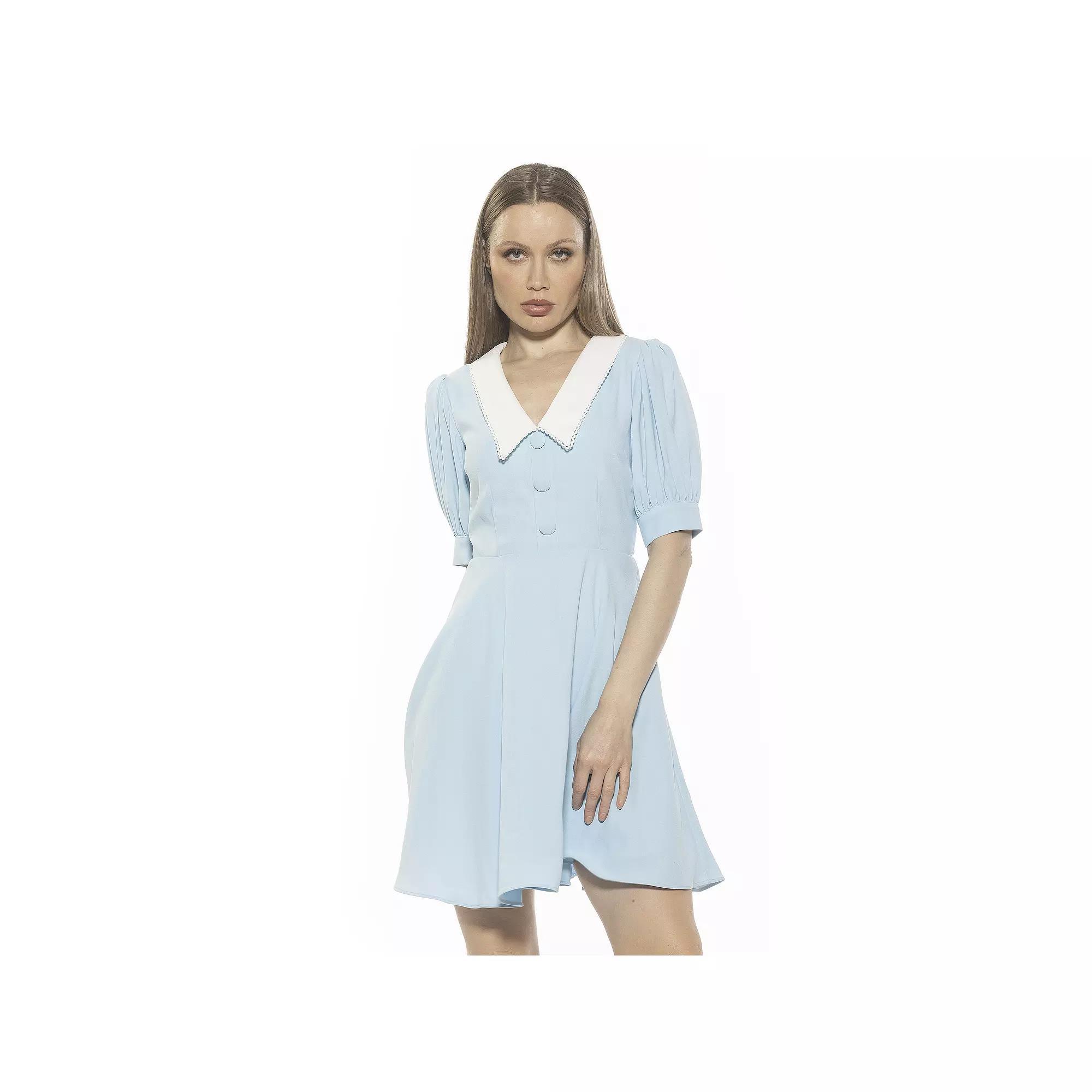Women's ALEXIA ADMOR Carys Dropped Collar Puff Sleeve Fit And Flare Dress, Size: 14, Halogen Blue Product Image