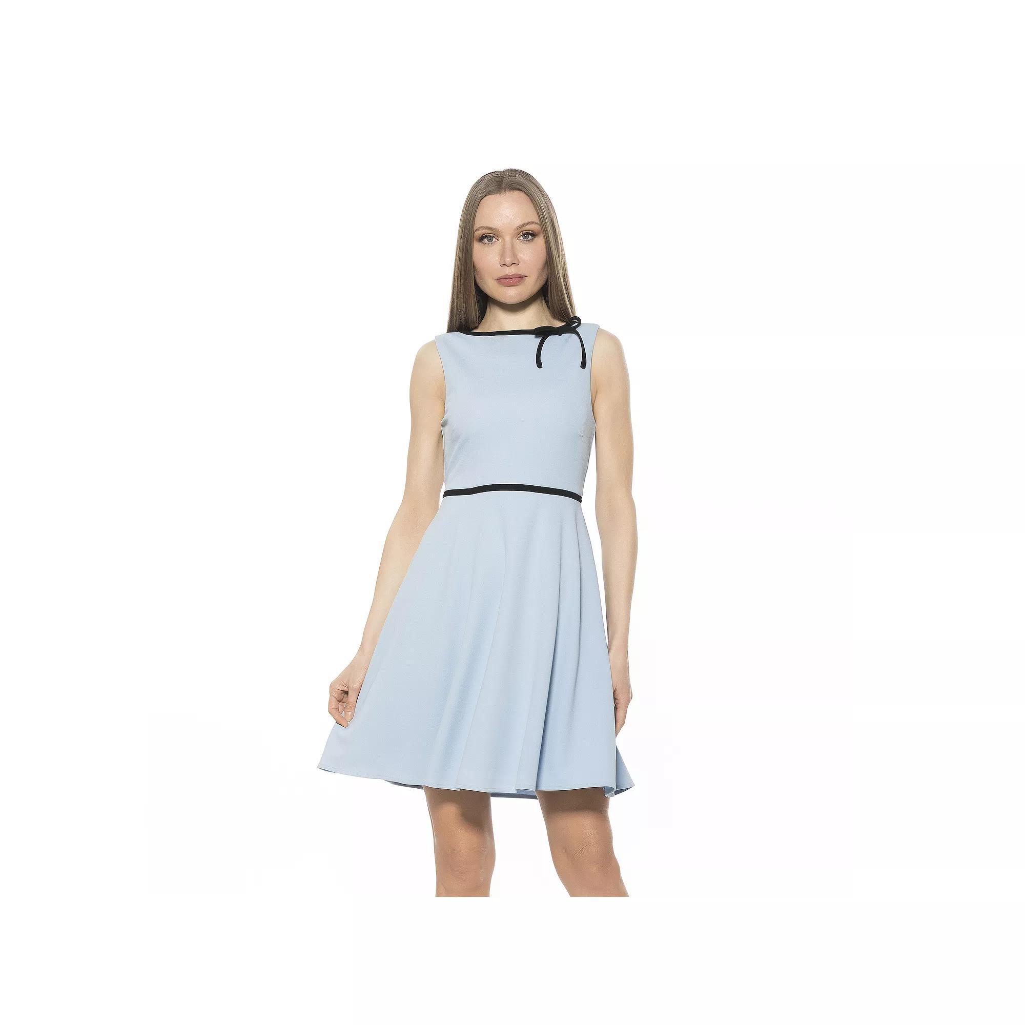 Women's ALEXIA ADMOR Ida Crewneck Fit And Flare Dress, Size: Large, Black White Dots Product Image
