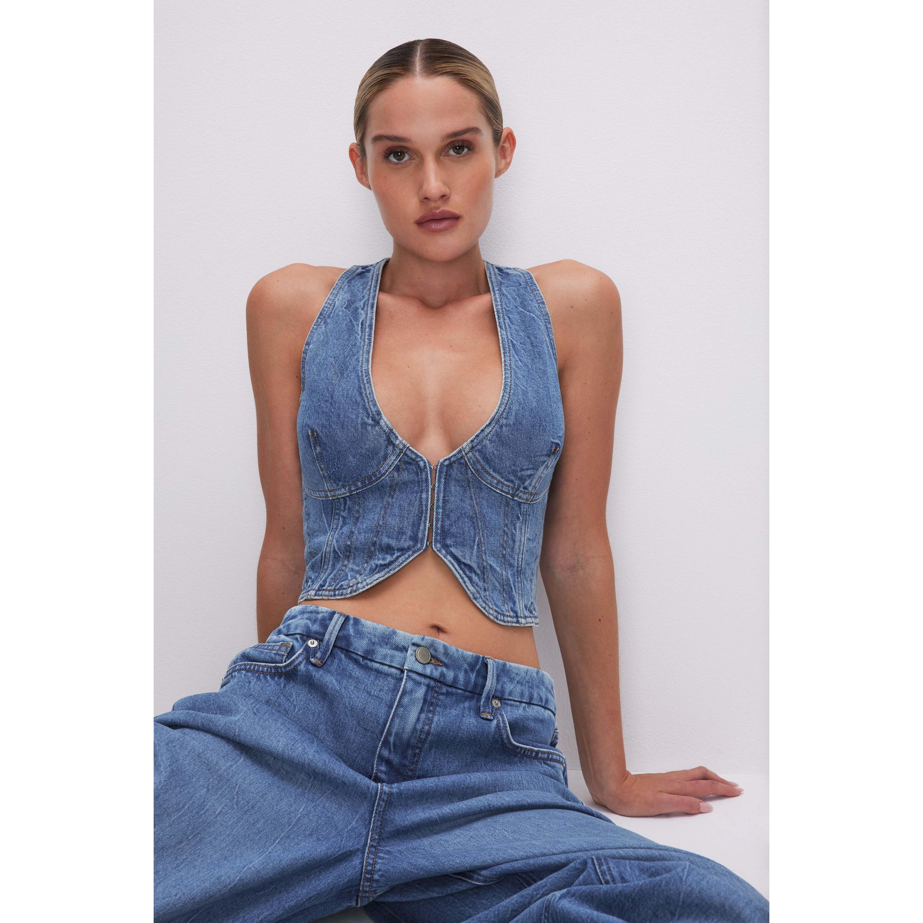 Womens Denim Cropped Vest Top Product Image