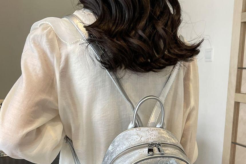 Faux Leather Lettering Backpack Product Image