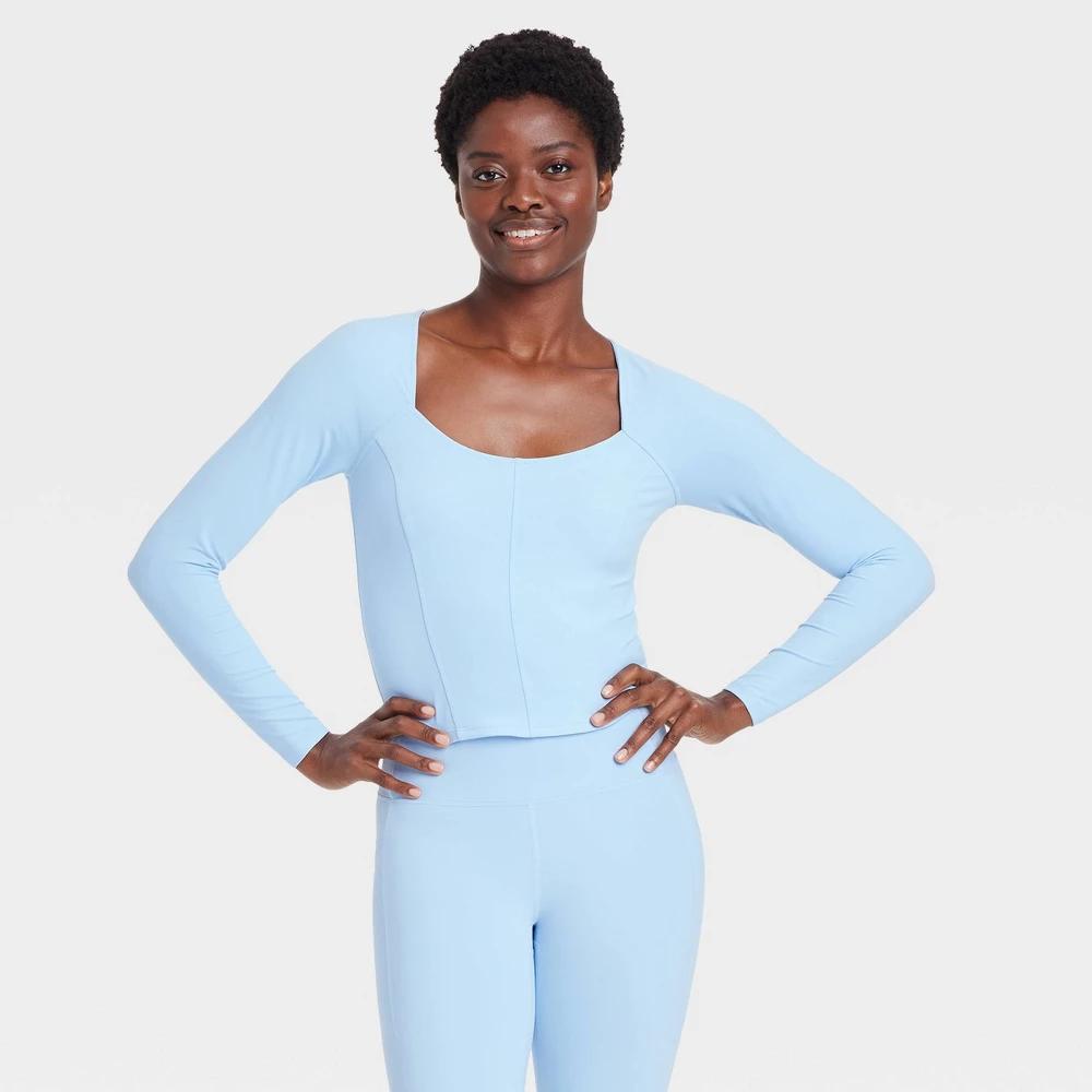 Women's Everyday Soft Cropped Long Sleeve Top - All In Motion™ Light Blue XS Product Image