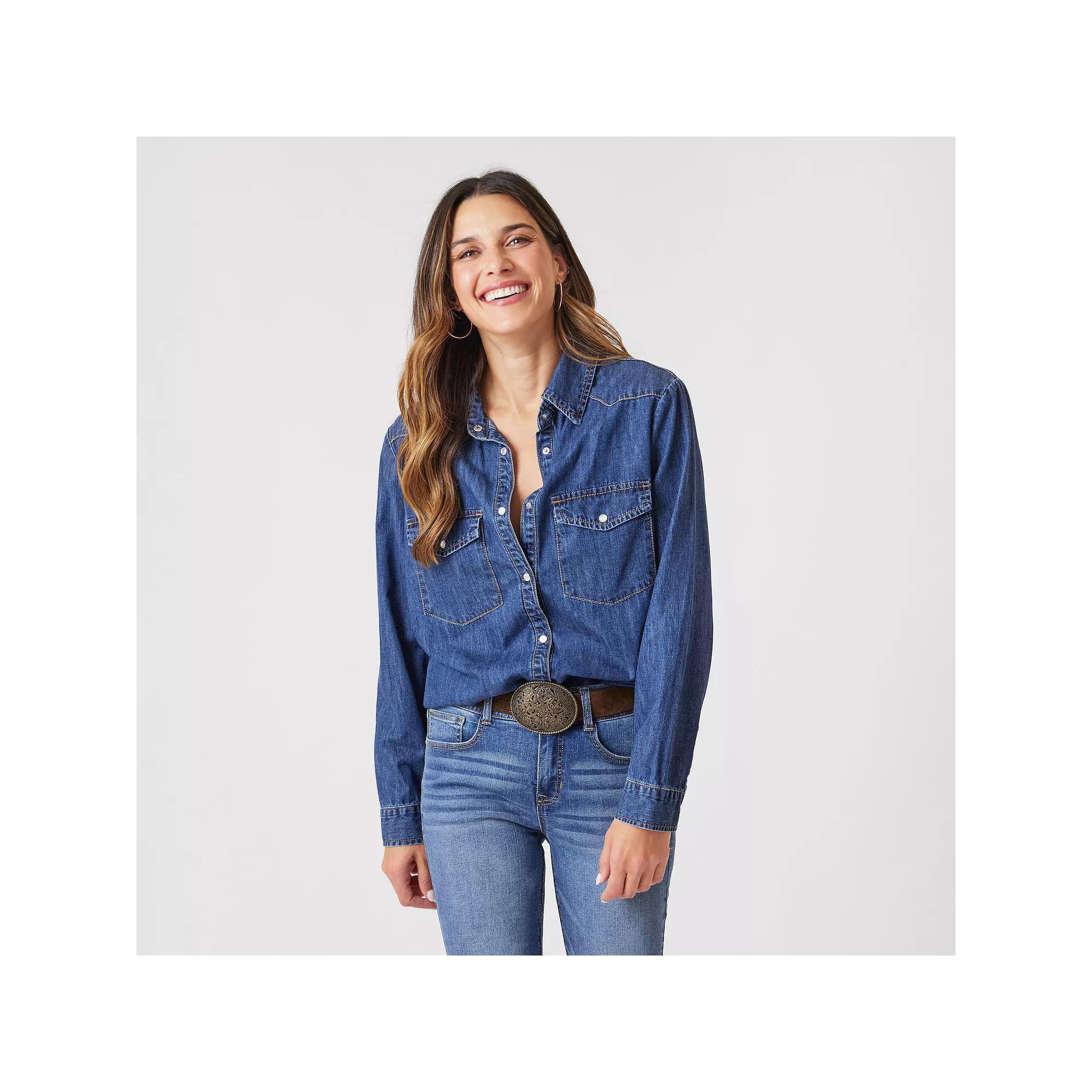 Women's Angels Forever Young Chambray Classic Denim Shirt, Size: XL, Denali Product Image