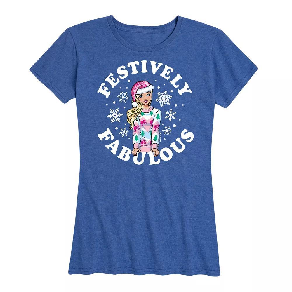 Womens Barbie Festively Fabulous Graphic Tee, Girls Grey Royal Blue Product Image